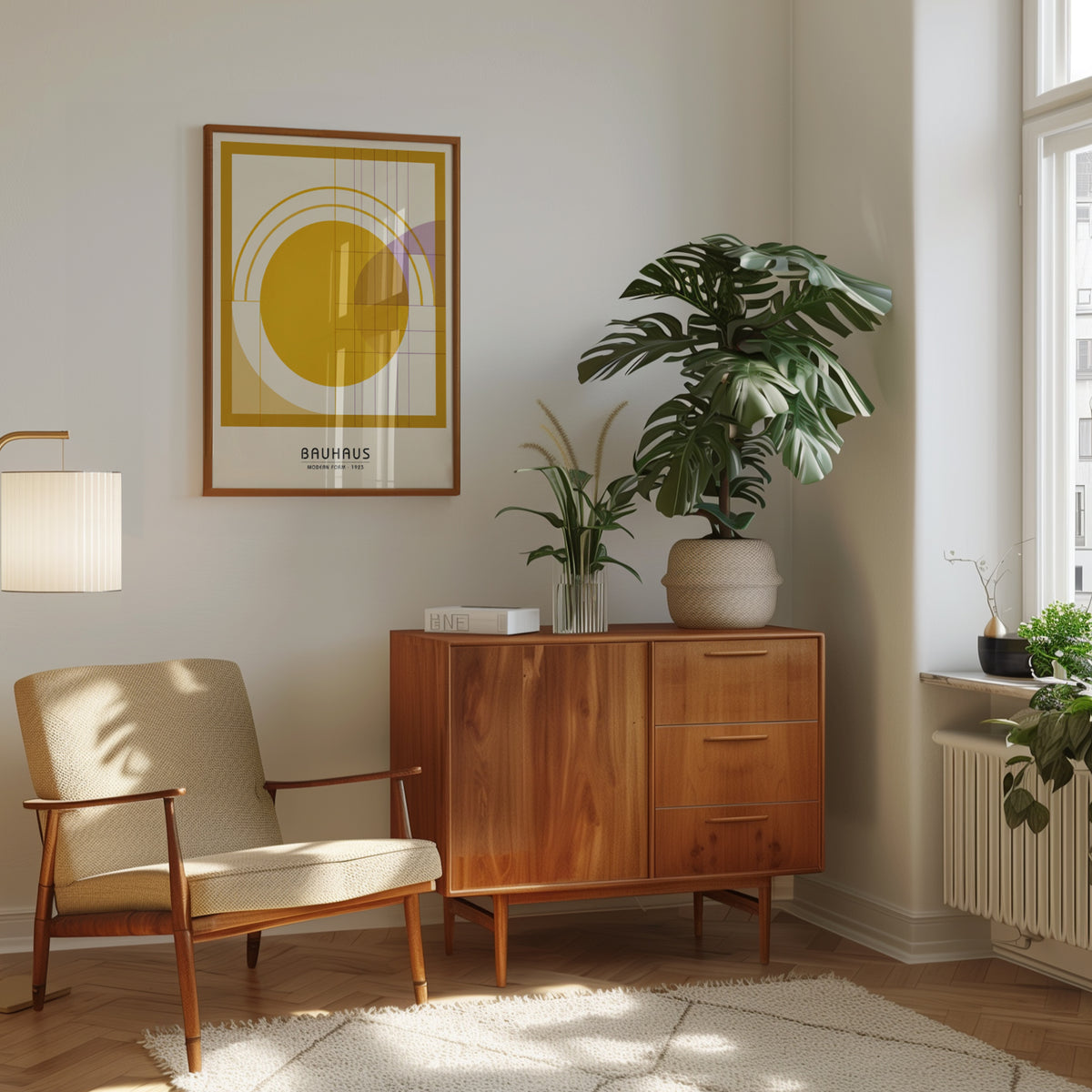 Bauhaus Geometric Circle Art Print: Mustard Yellow Modernist Design - interior
