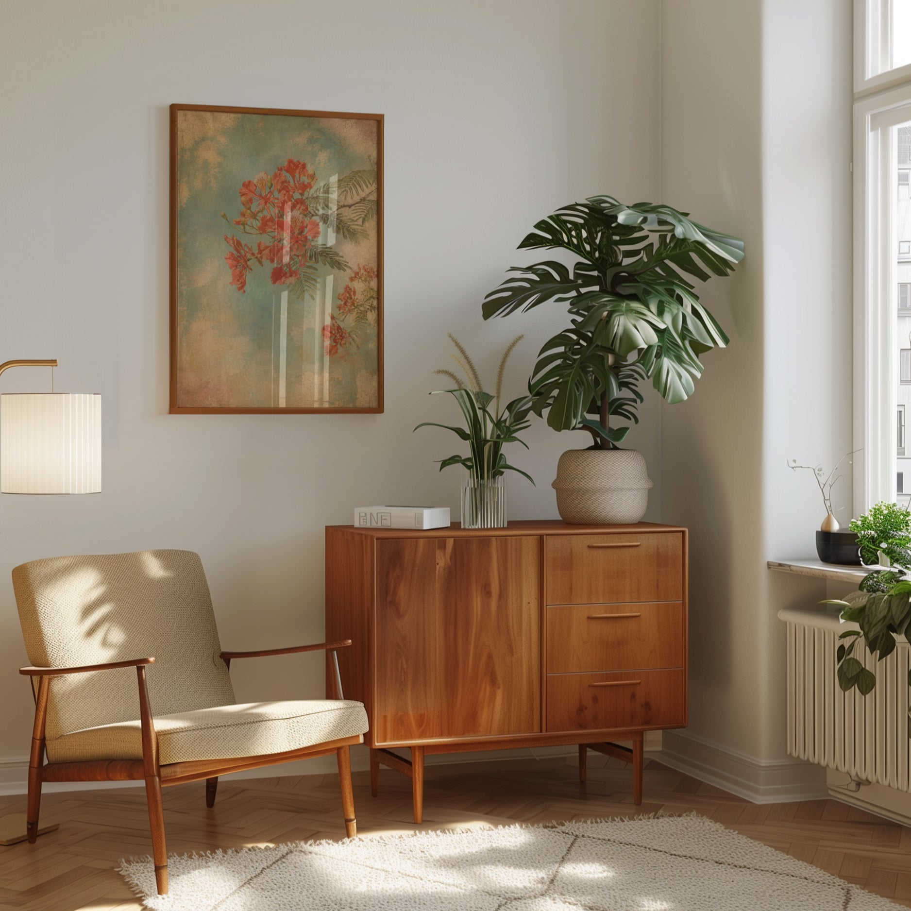Tropical Flamboyant Flowers Art Print: Vintage Botanical Style - interior