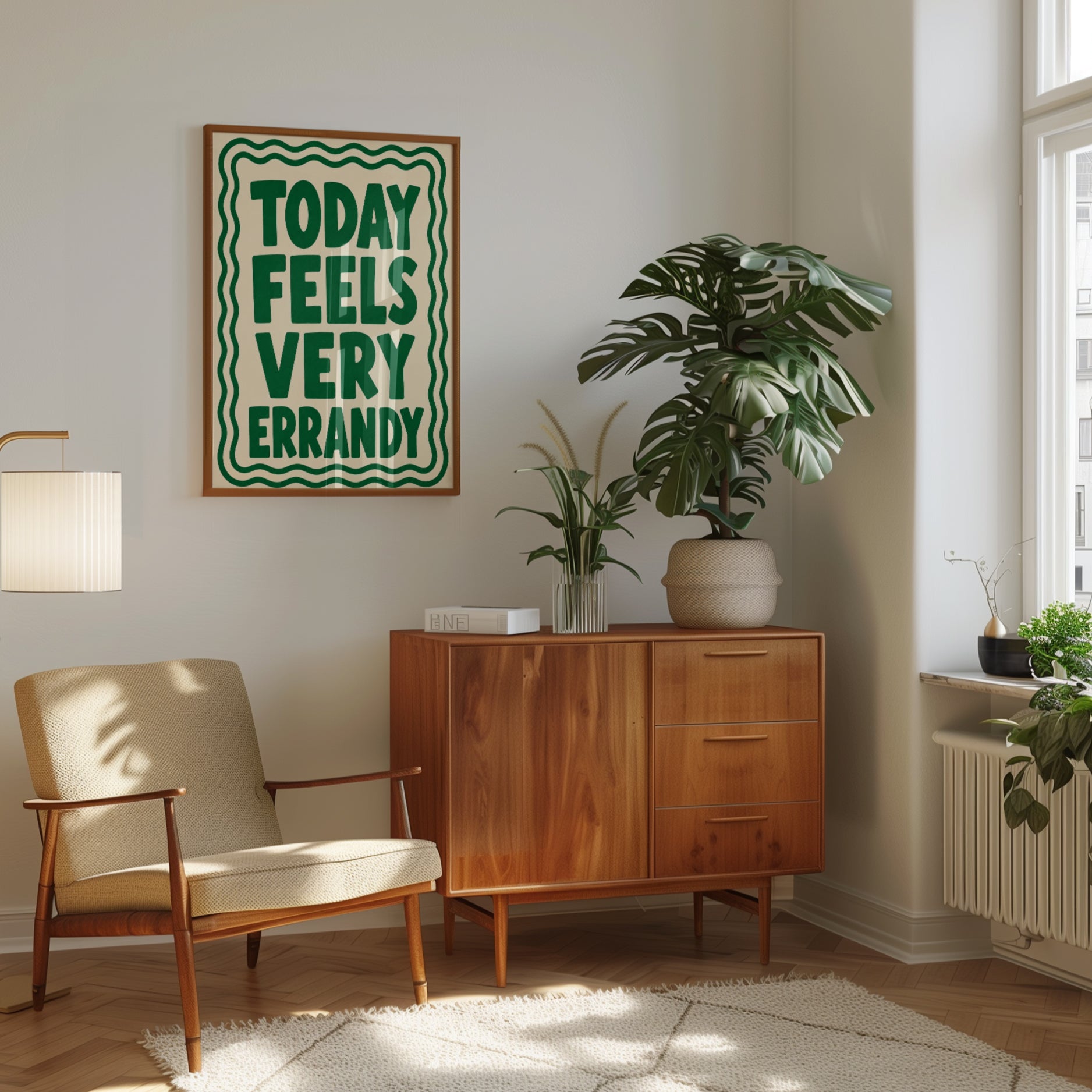 Today Feels Very Errandy Print: Retro Green Typography Poster - interior