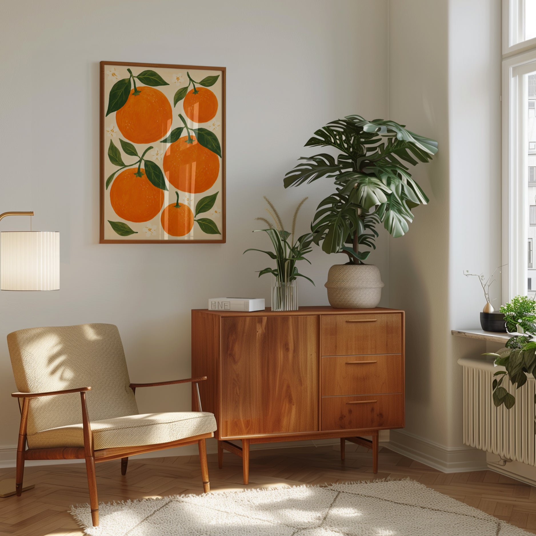 Vintage Orange Botanical Print: Mid-Century Kitchen Wall Art - interior