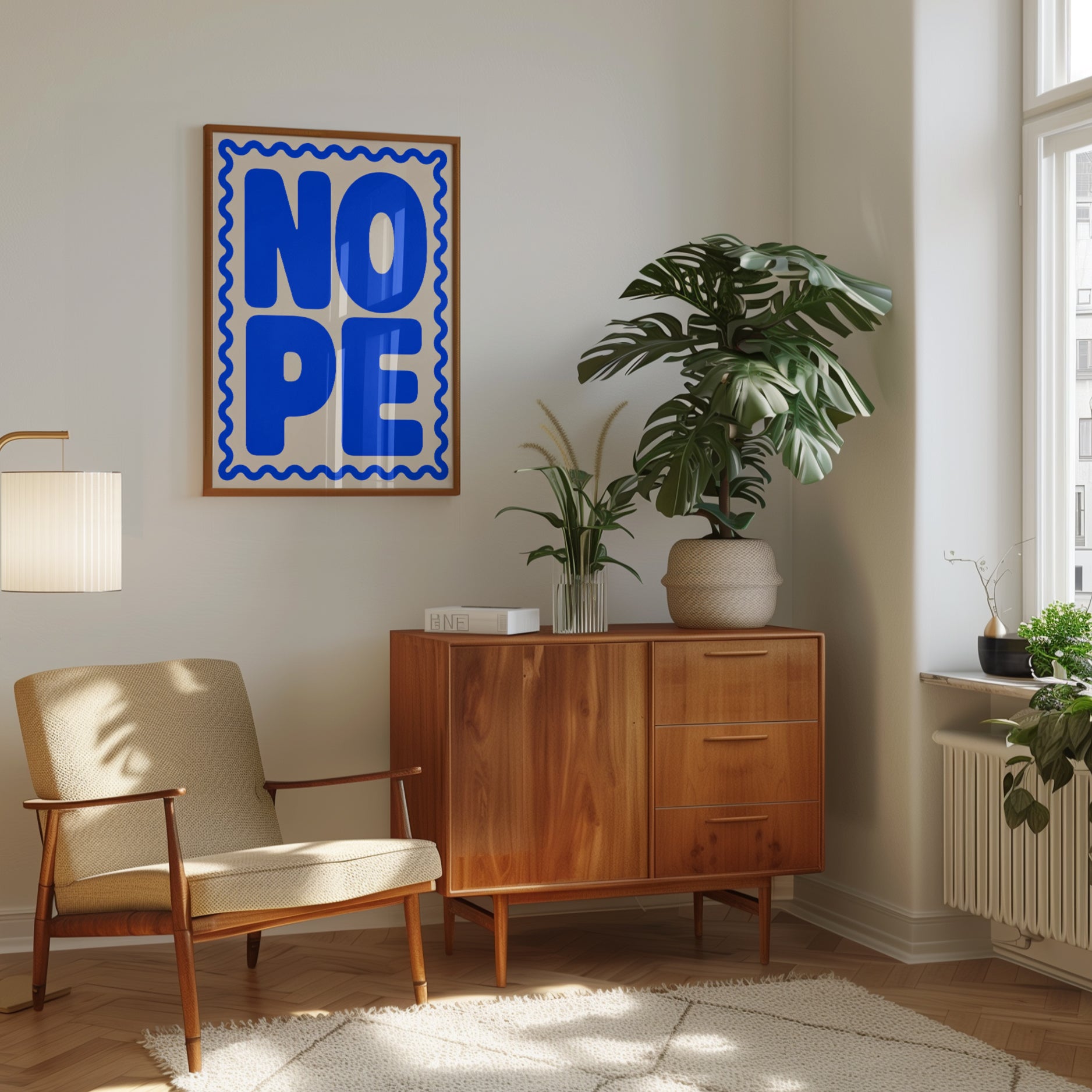 Nope Typography Poster: Bold Blue Retro Lettering Art Print - interior