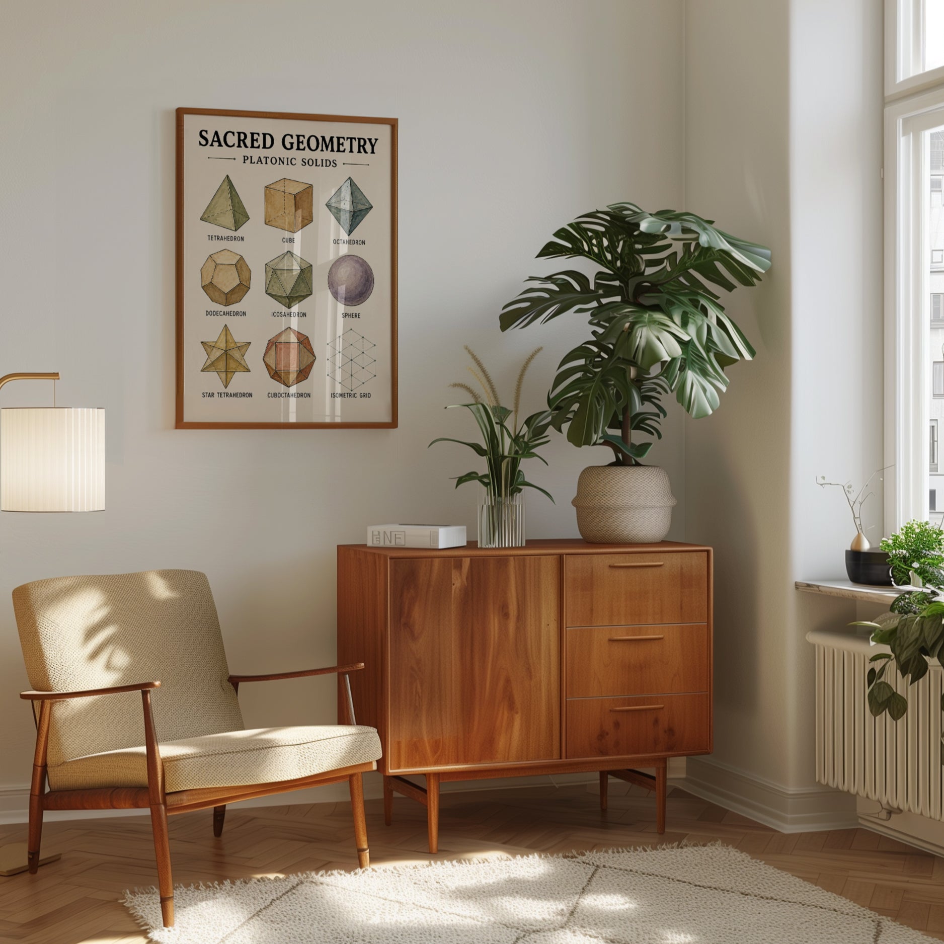 Sacred Geometry Print — Platonic Solids Chart - interior