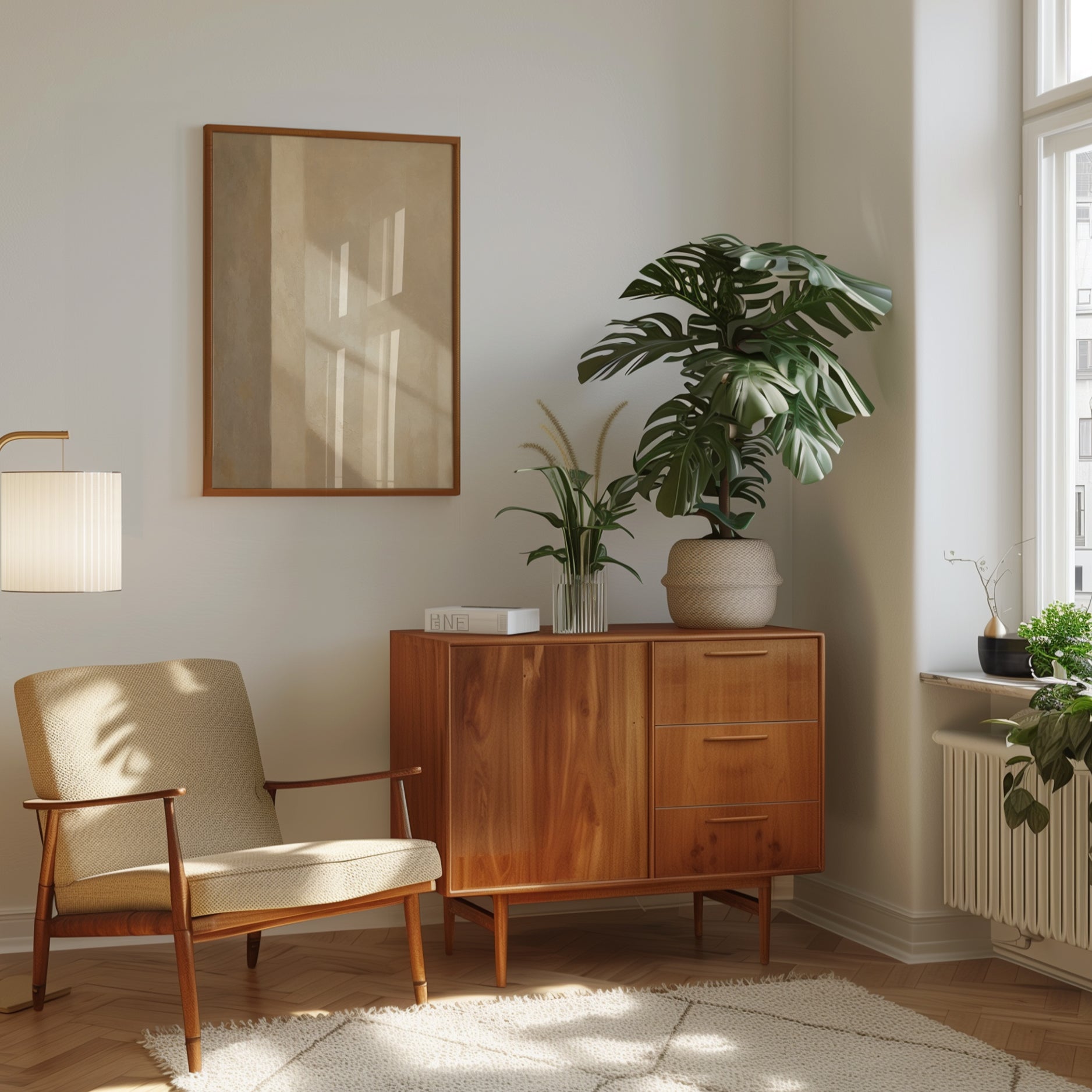 Sunlight and Shadow Wall Art: Minimalist Beige Architecture Print - interior