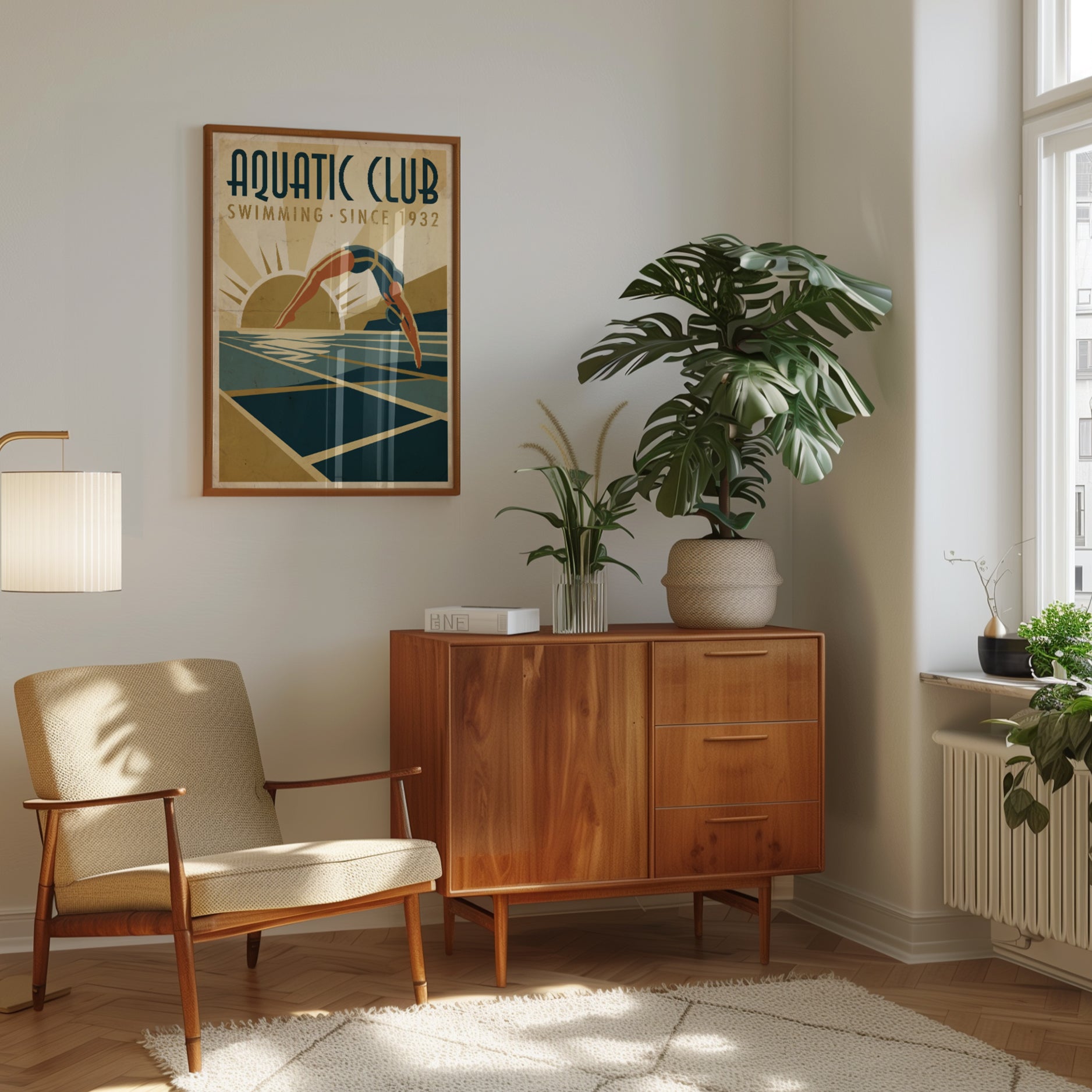 Aquatic Club Diver Poster: Vintage Art Deco Swimming Art Print - interior