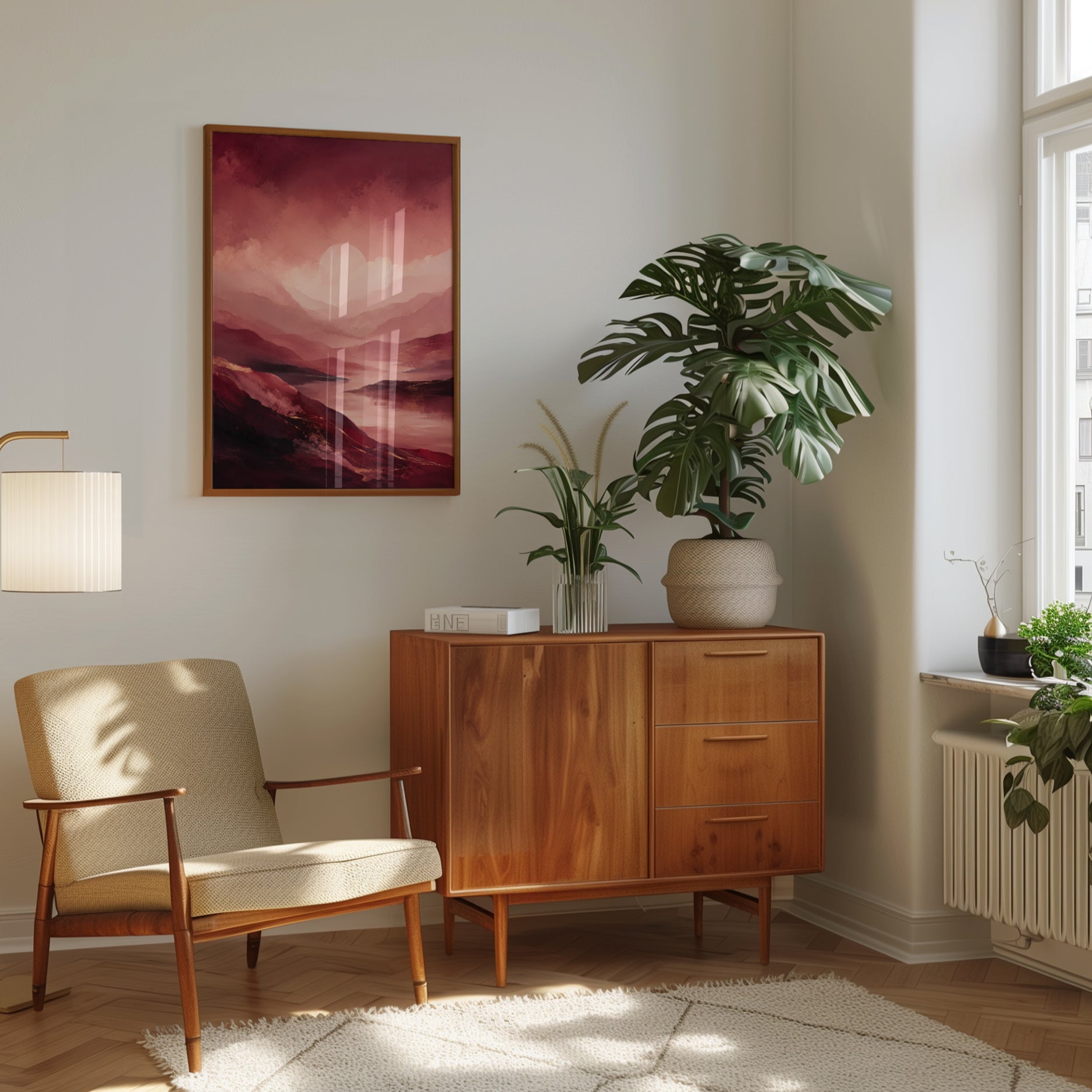 Pink Burgundy Wall Art – Mountain Print - interior