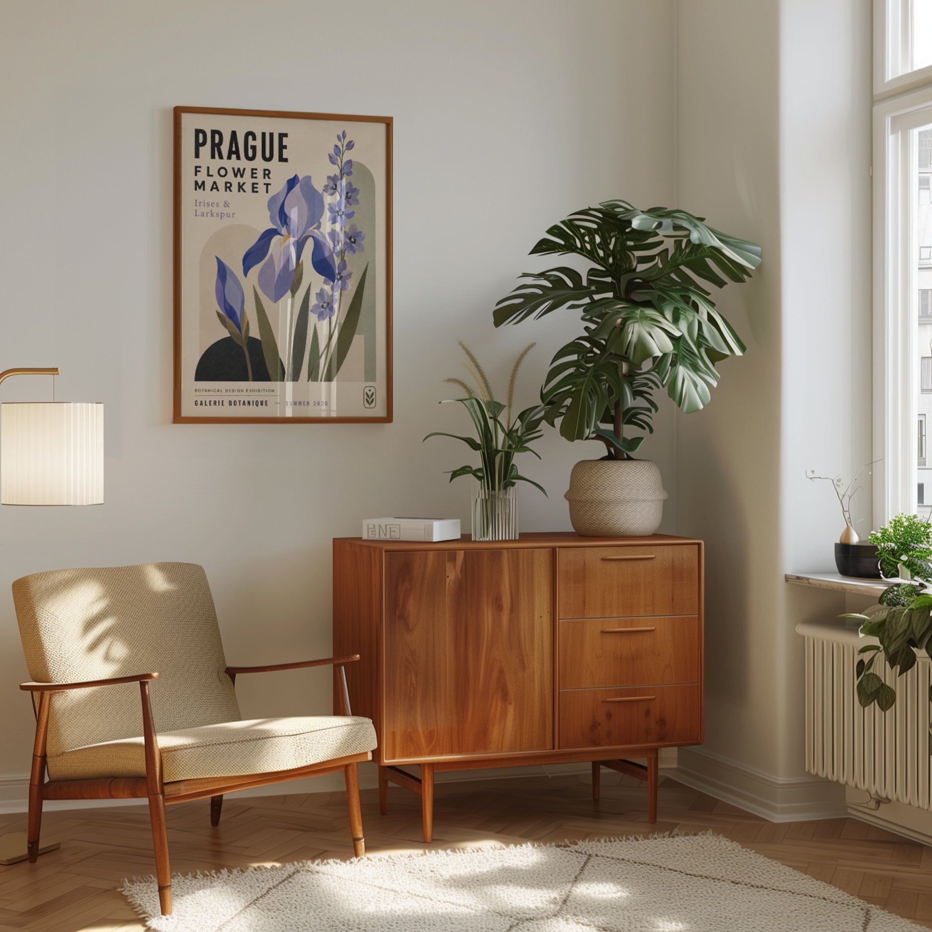 Botanical Poster Print — Prague Flower Market Iris & Larkspur - interior