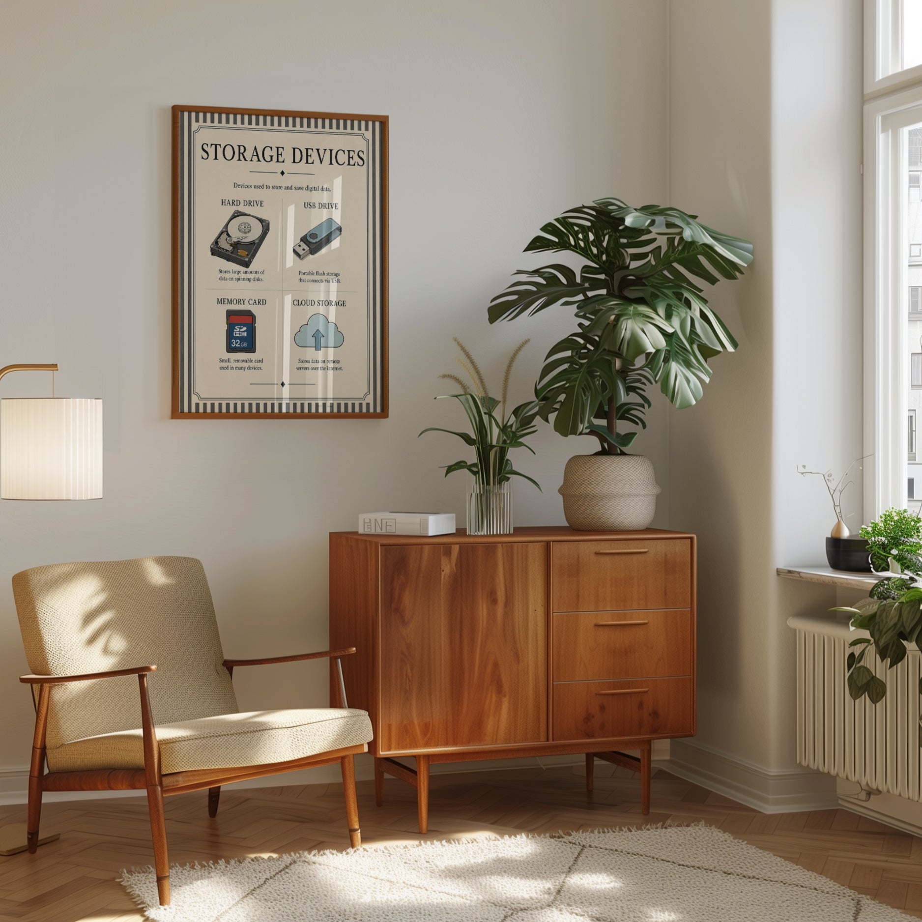 Storage Devices Educational Poster: Vintage Tech Infographic Print - interior