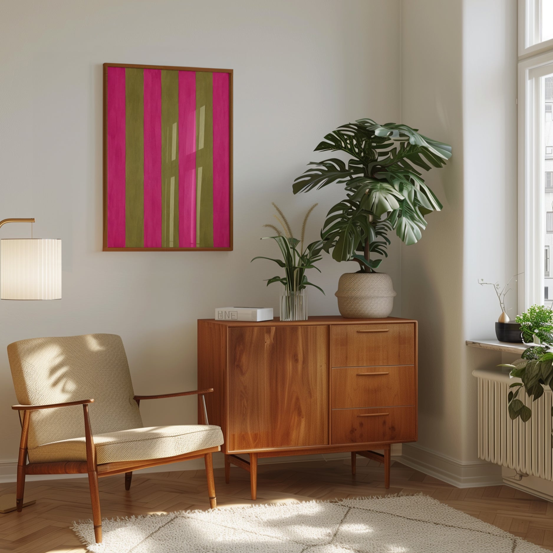 Pink and Gold Striped Wall Art: Vintage Textured Pattern - interior