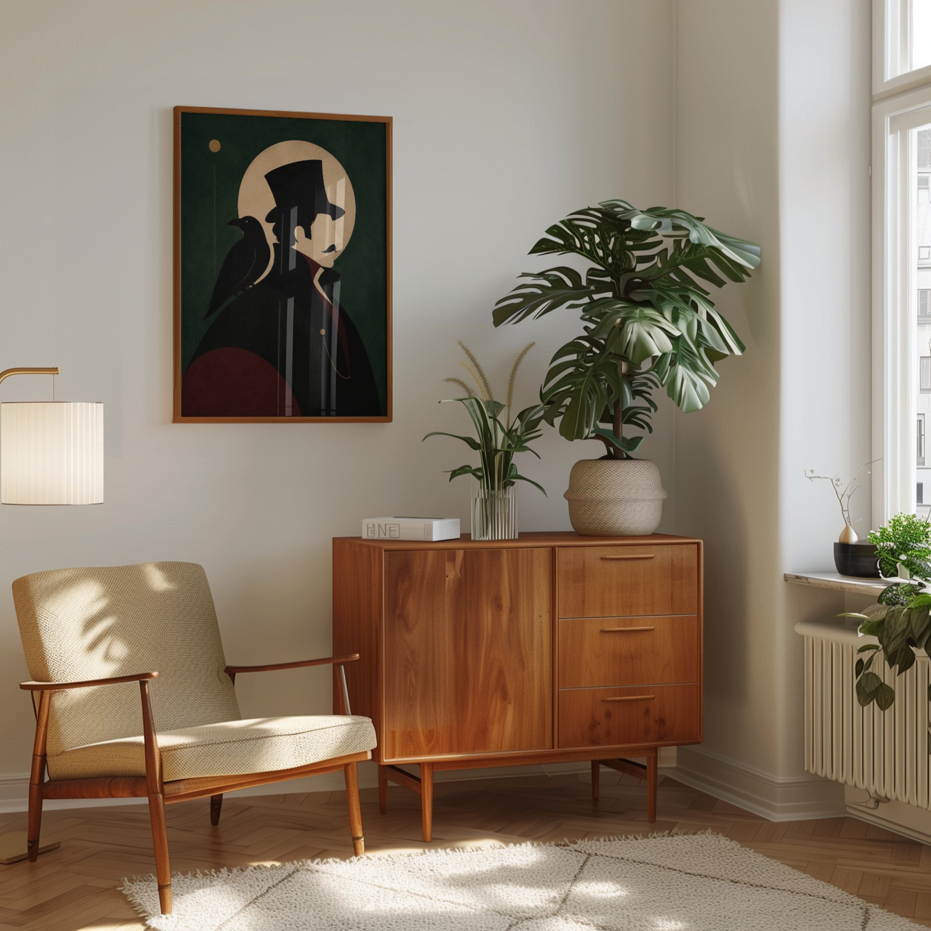 Victorian Gentleman with Crow Silhouette: Art Deco Poster - interior