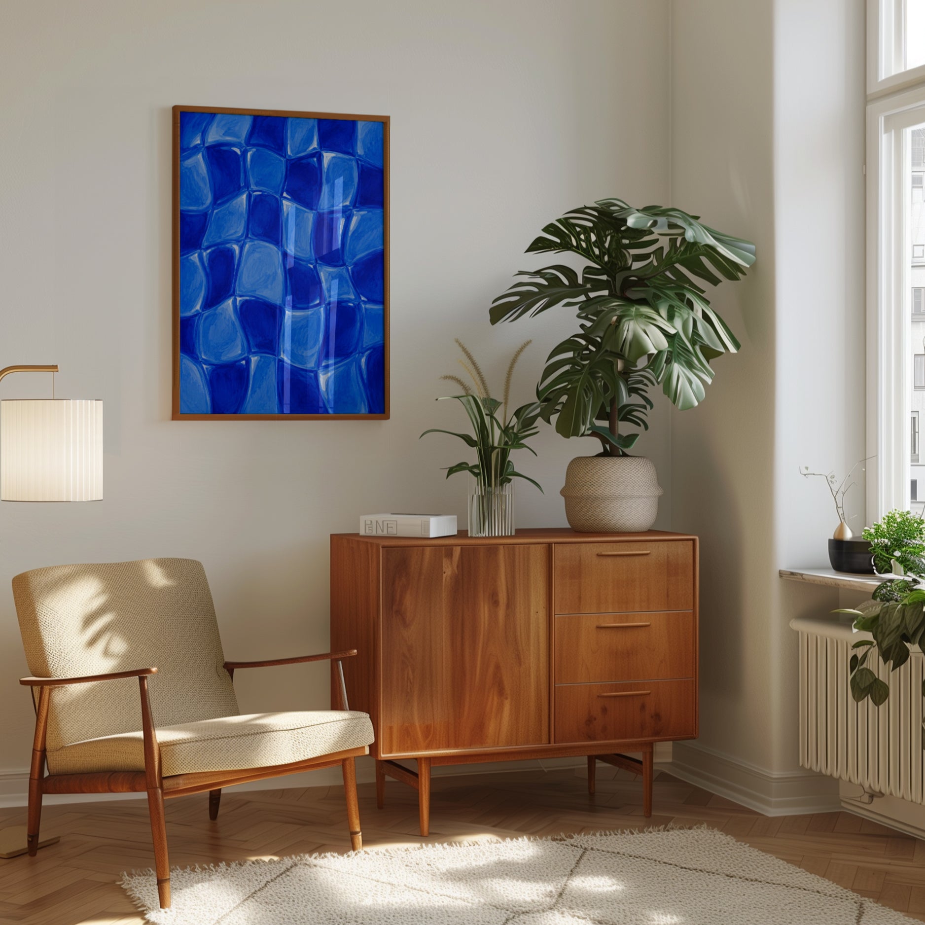 Blue Glass Mosaic Wall Art: Abstract Geometric Tile Pattern - interior