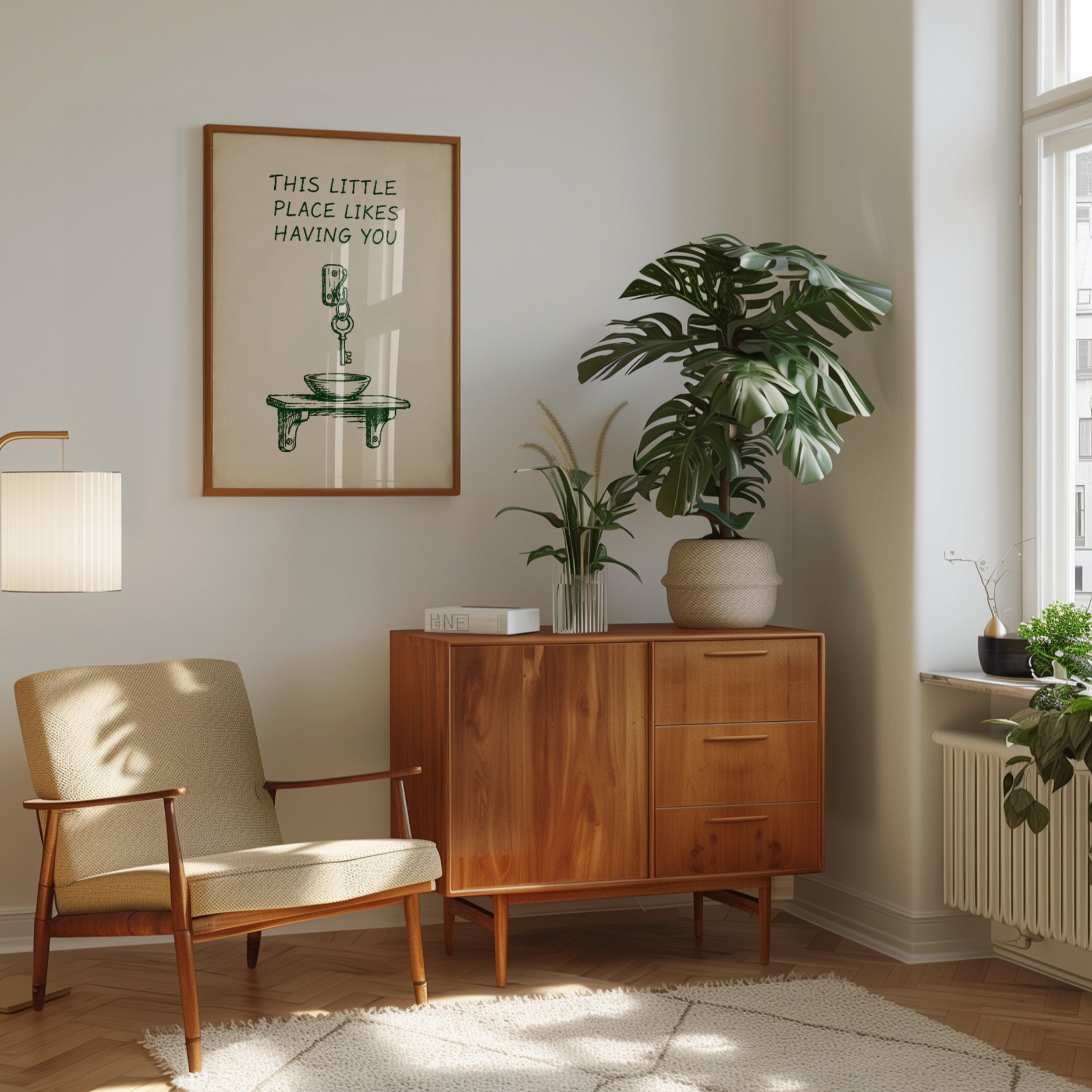 This Little Place Likes Having You: Vintage Key Illustration Print - interior
