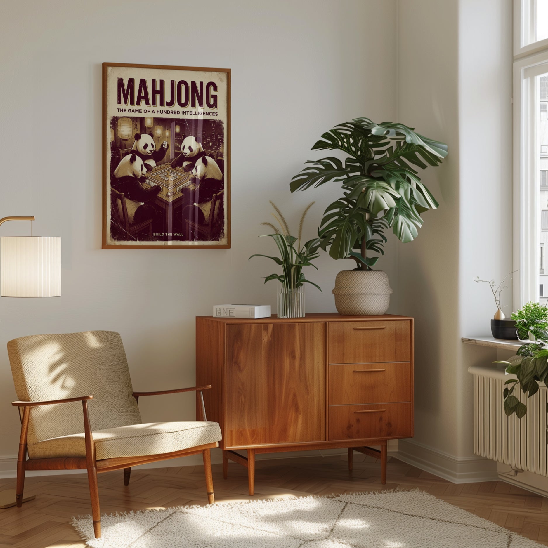 Mahjong Pandas Poster: Vintage Game Room Art Print - interior