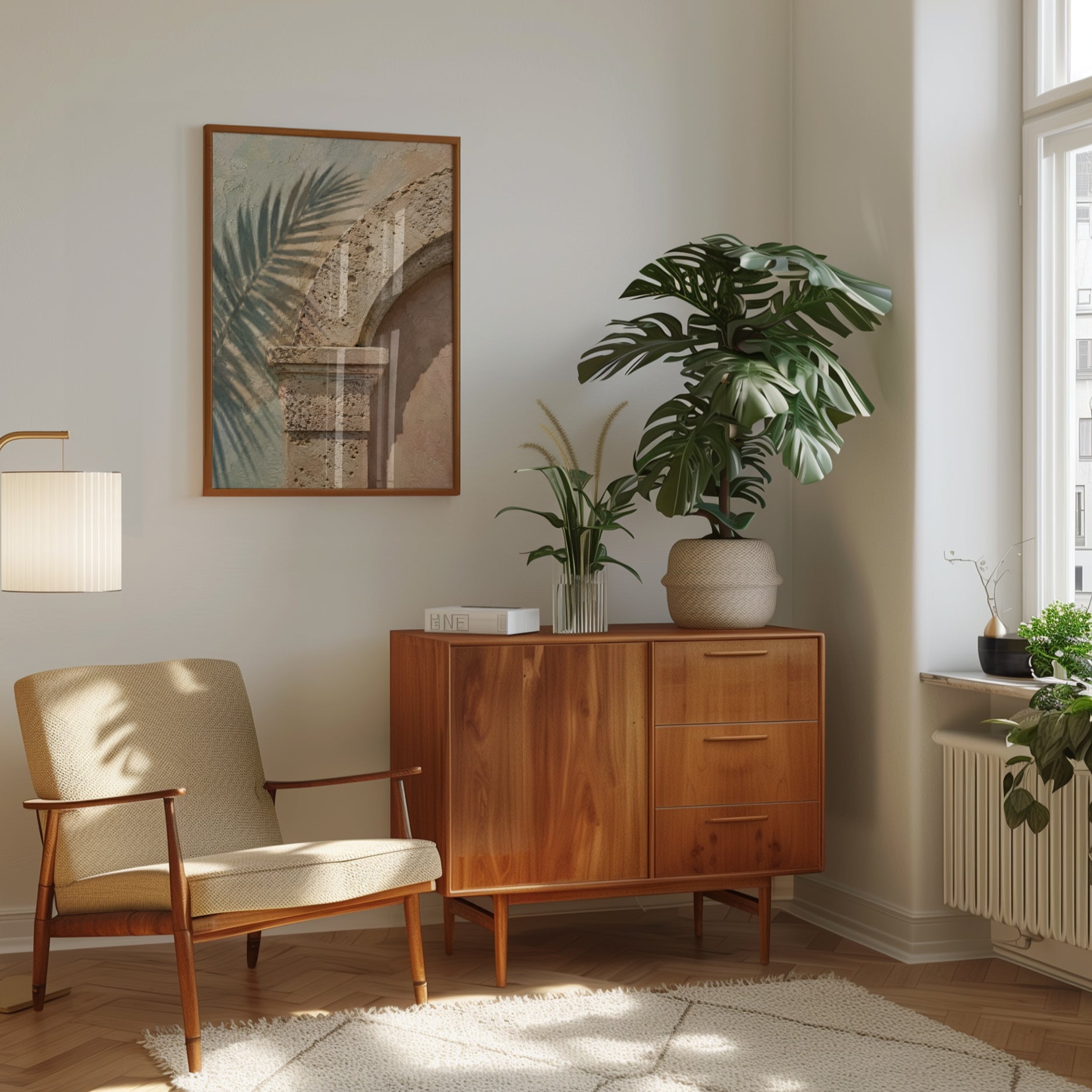 Palm Shadow Wall Art – Boho Architecture Print - interior