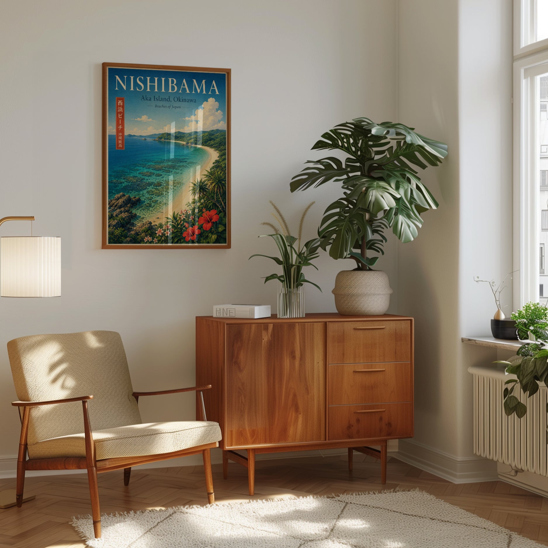 Nishibama Okinawa Beach Poster: Vintage Japanese Travel Art - interior
