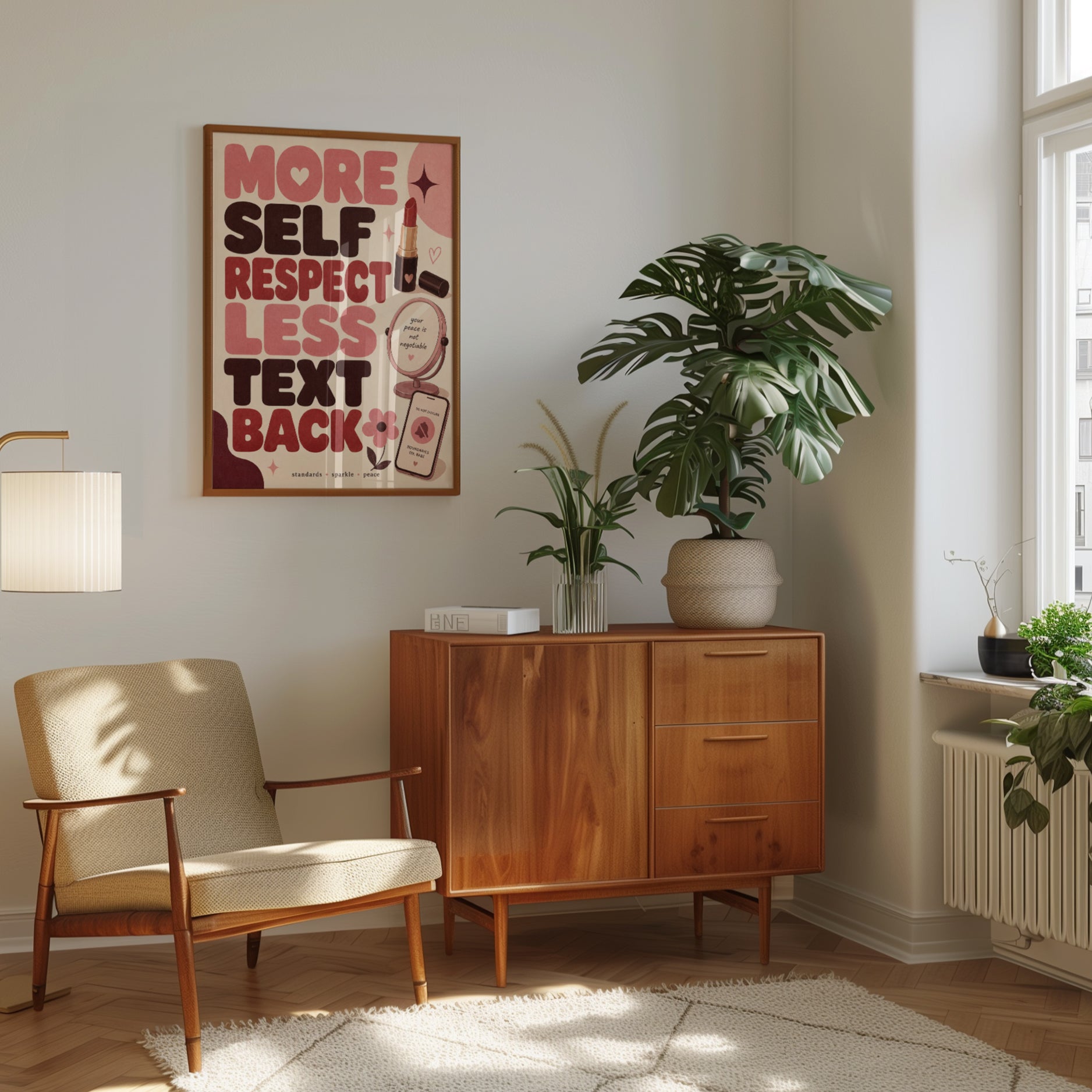 Retro Self Respect Print – Pink Typography - interior