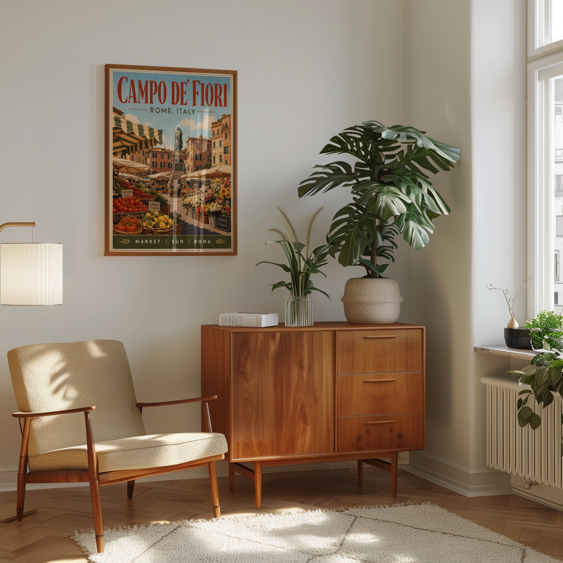 Campo de' Fiori Rome Poster — Vintage Italian Market Travel Print - interior