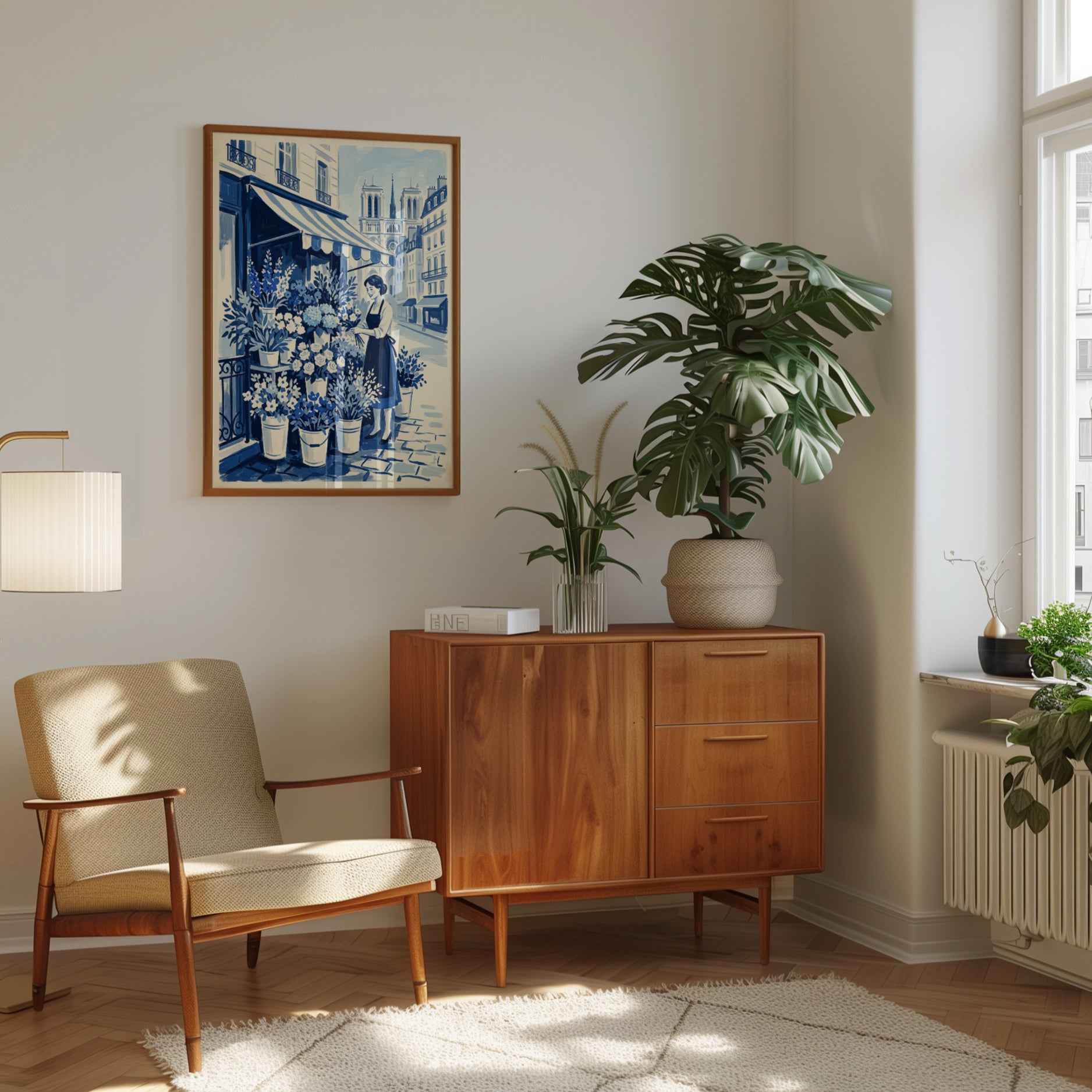 Parisian Flower Shop Print — Vintage French Street Scene - interior