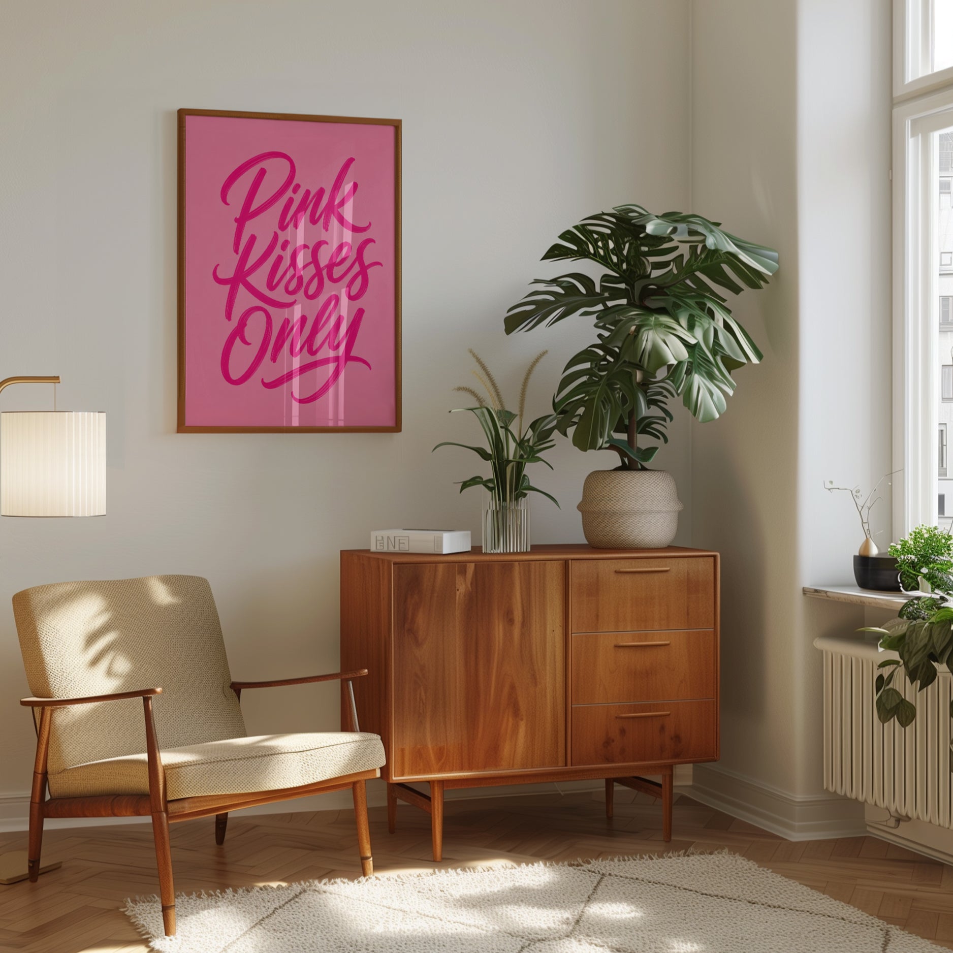 Pink Kisses Only Typography Print - interior