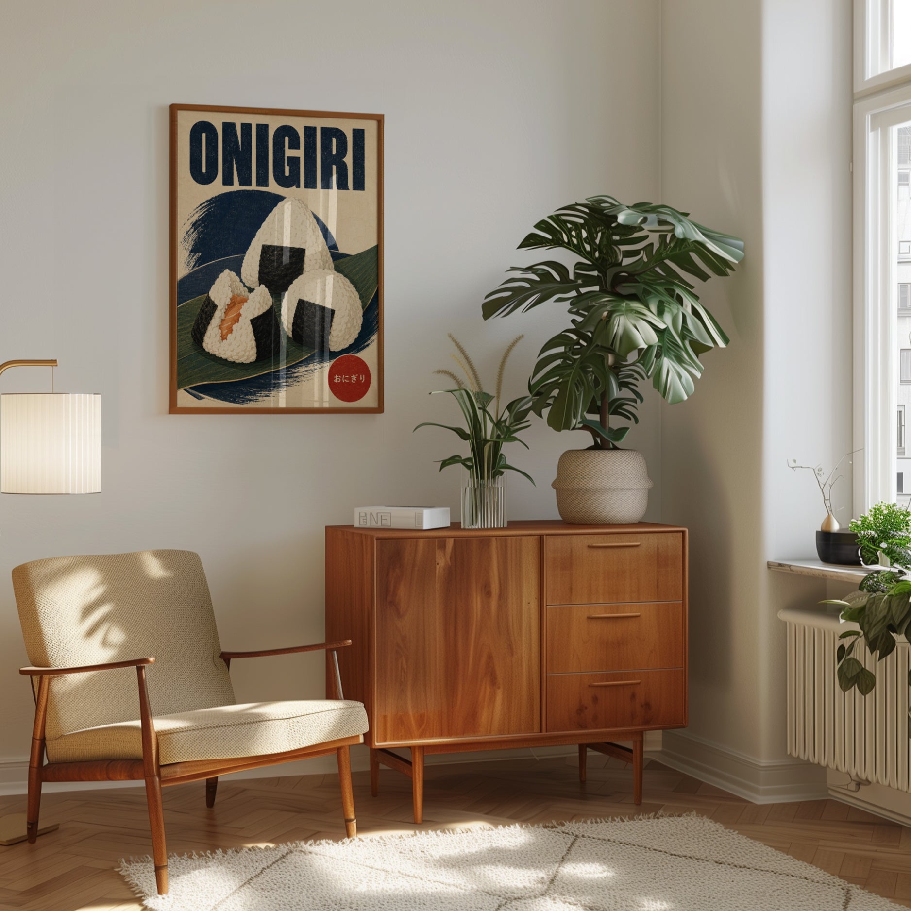 Onigiri Rice Ball Poster: Retro Japanese Food Art - interior