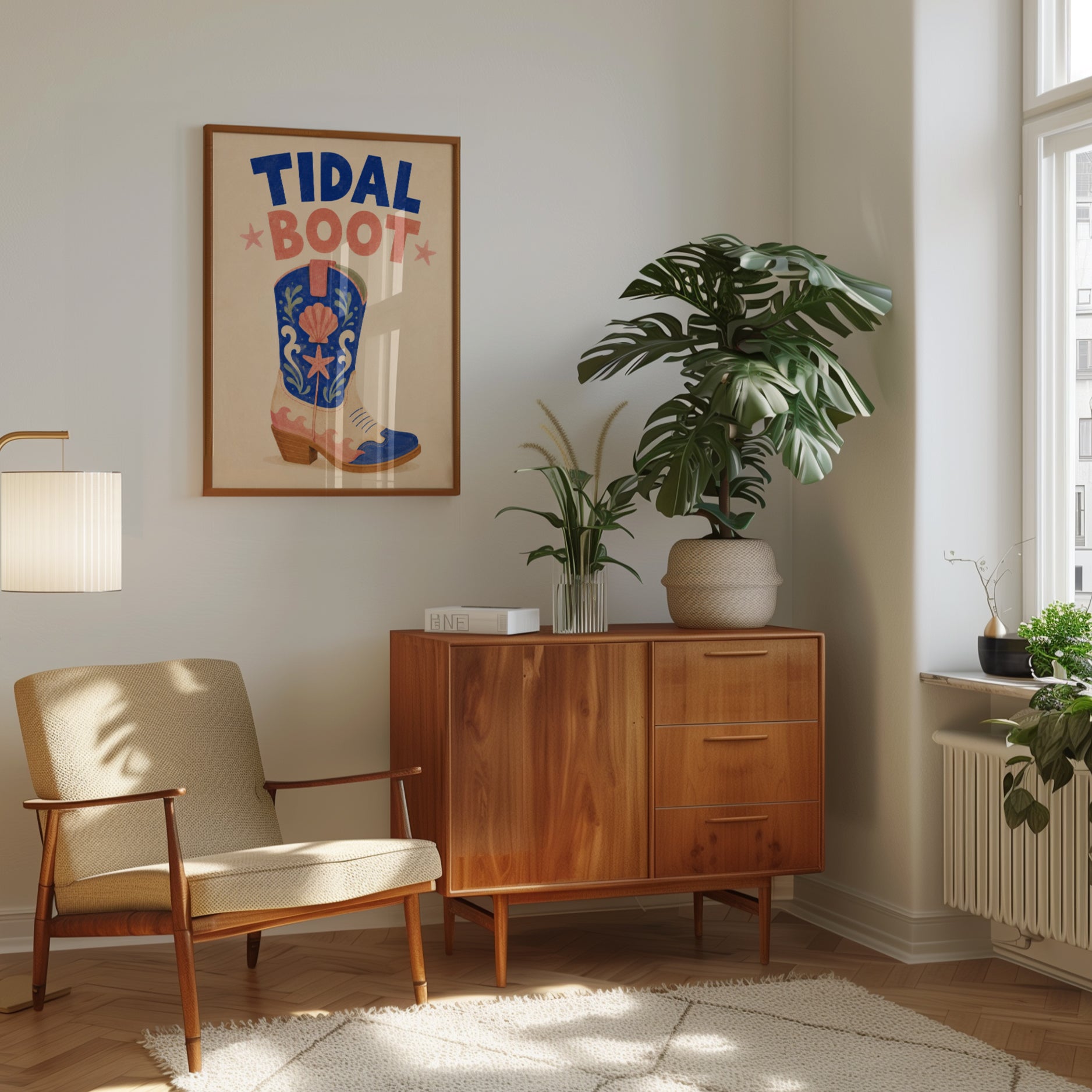 Tidal Boot Print: Coastal Western Cowboy Art with Seashells - interior