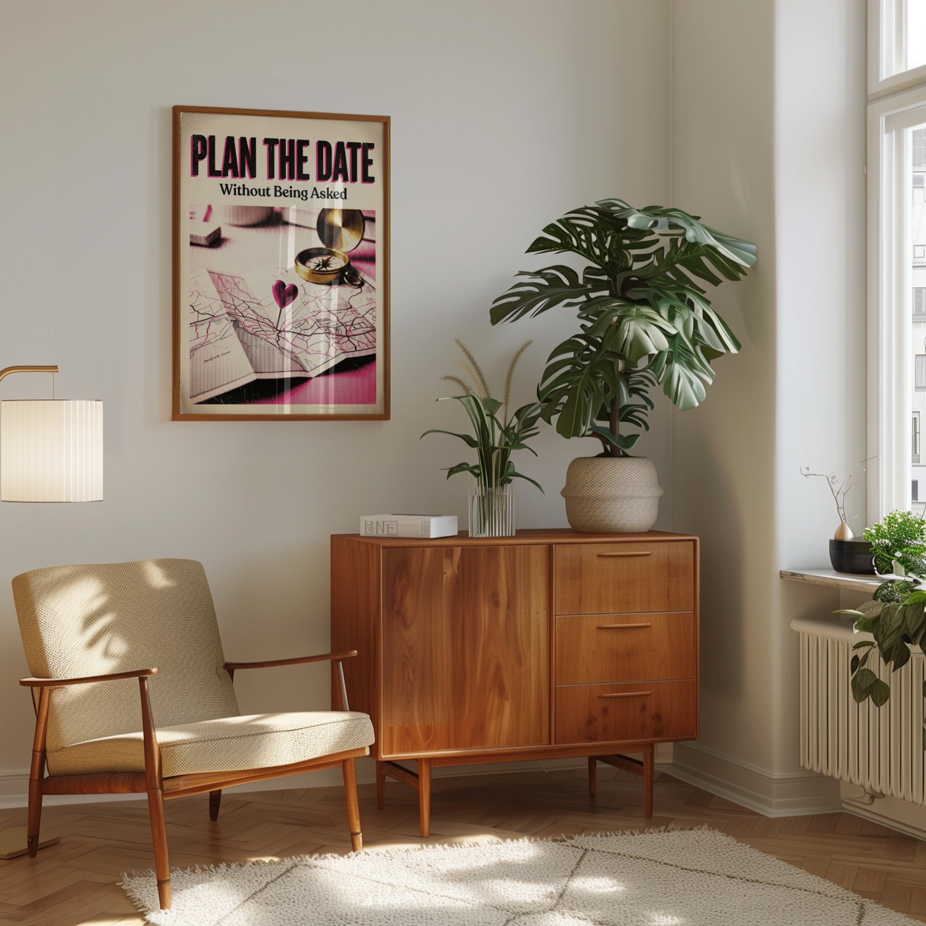 Plan the Date Retro Romance Poster: Pink Typography Wall Art - interior
