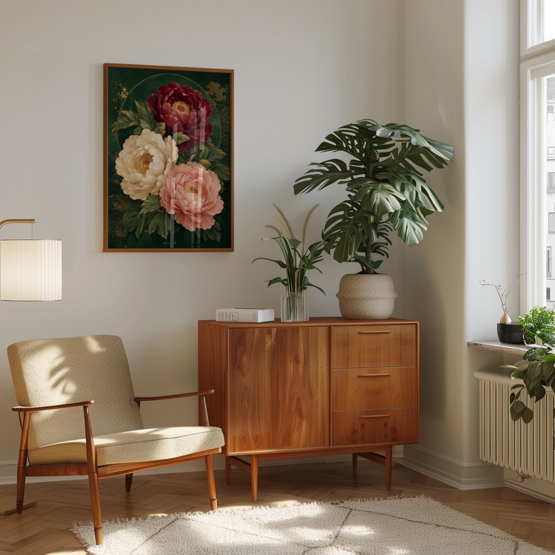 Peony Wall Art – Oriental Floral Print - interior