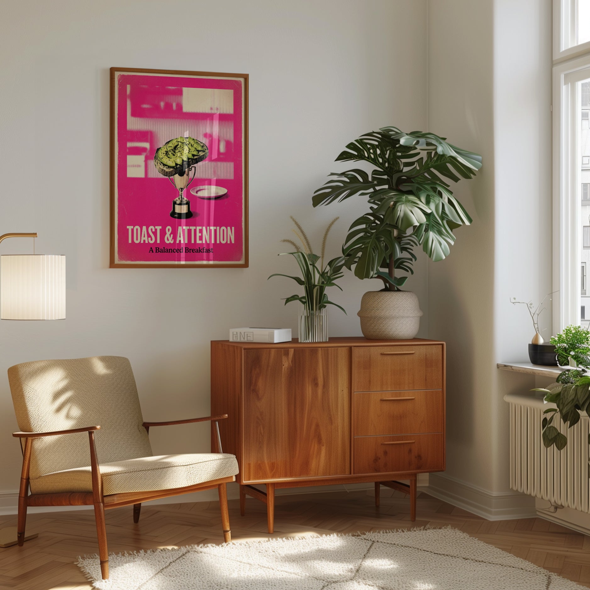 Toast Trophy Pop Art Print: Pink Kitchen Collage Wall Art - interior