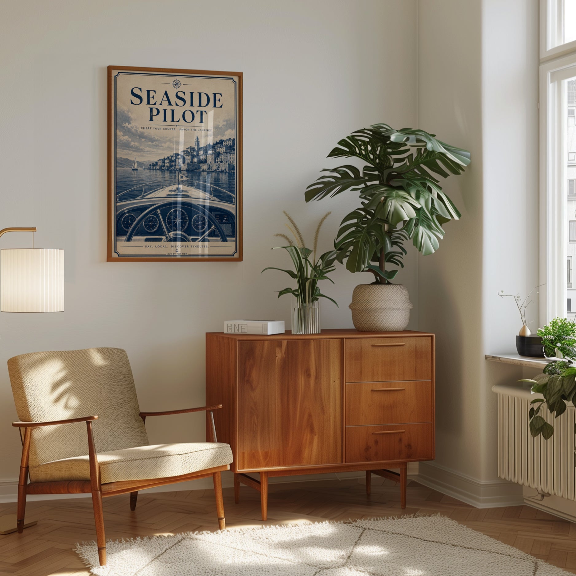 Seaside Pilot Poster: Vintage Nautical Mediterranean Coast Art - interior