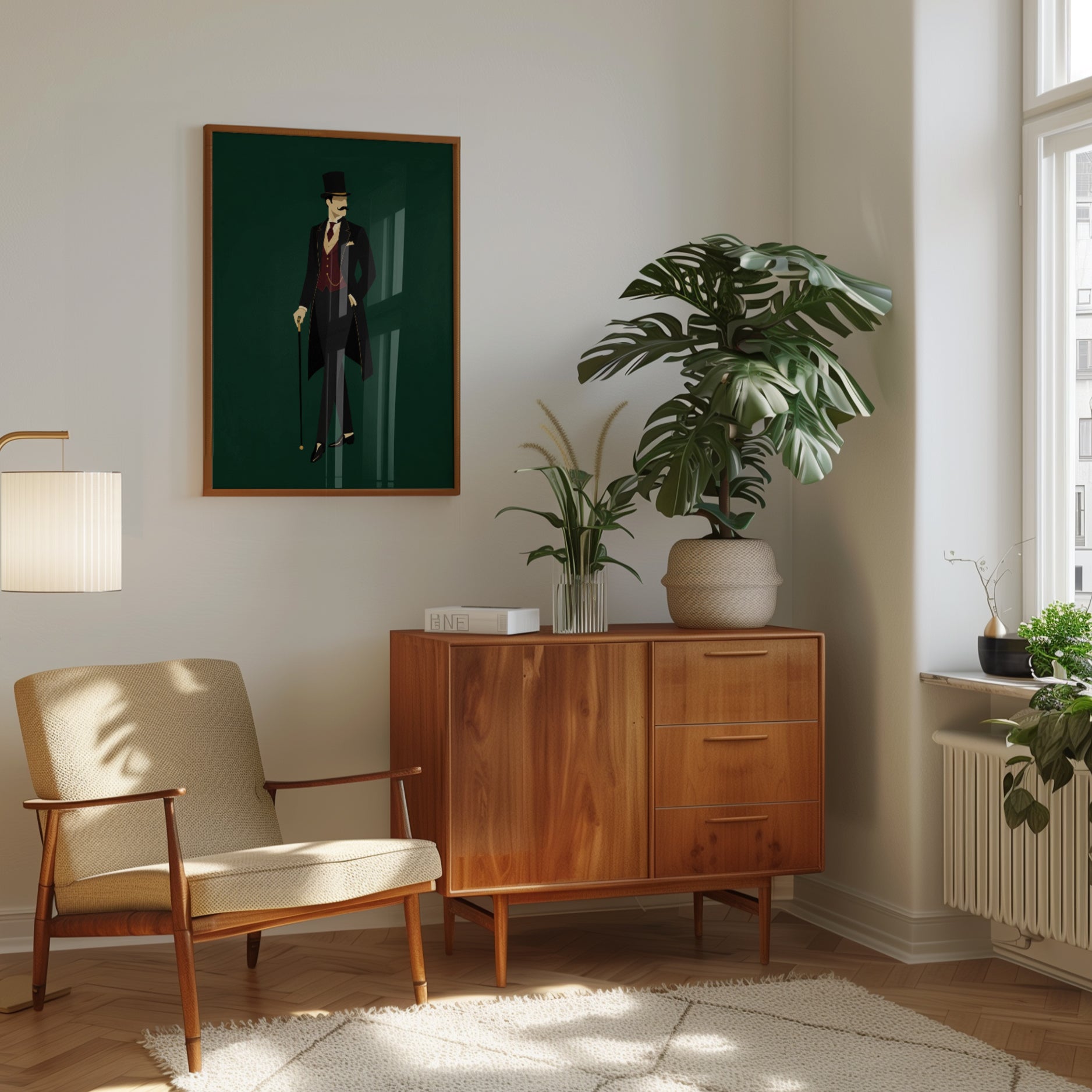 Victorian Gentleman Art Print: Minimalist Figure on Green - interior