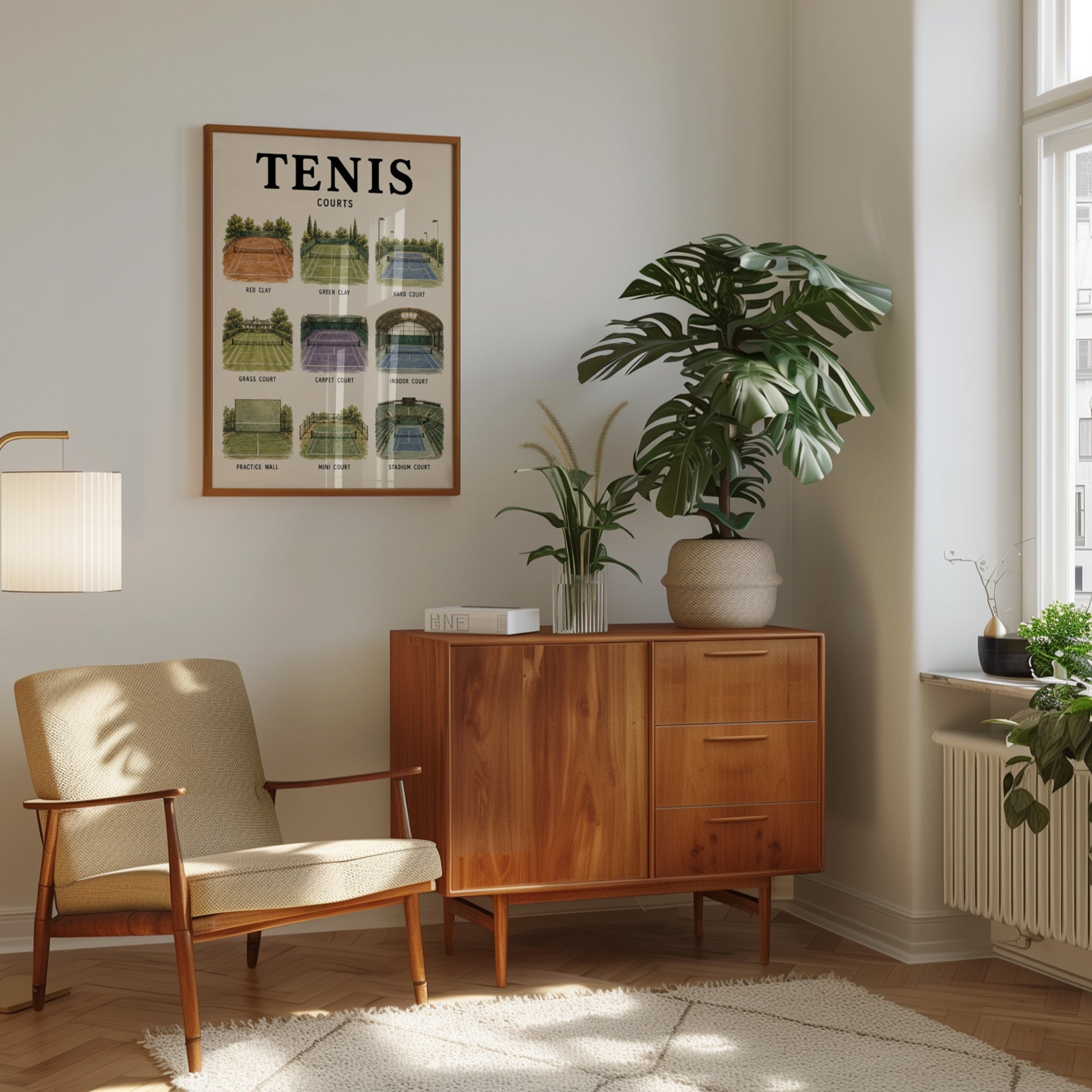 Tennis Courts Educational Print — Illustrated Types of Courts - interior