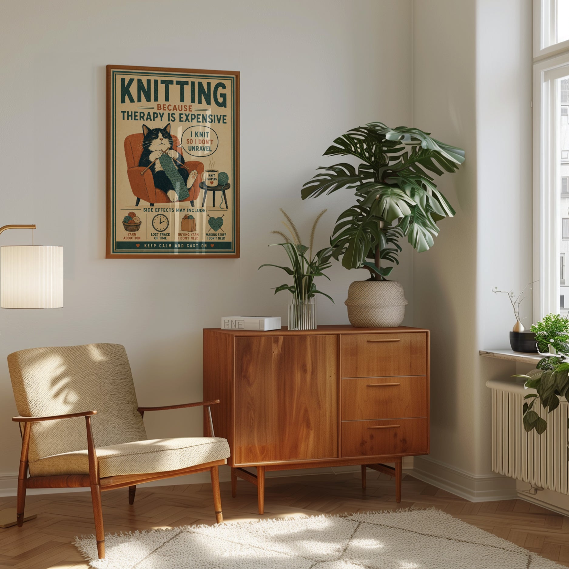 Knitting Wall Art – Funny Cat Print - interior