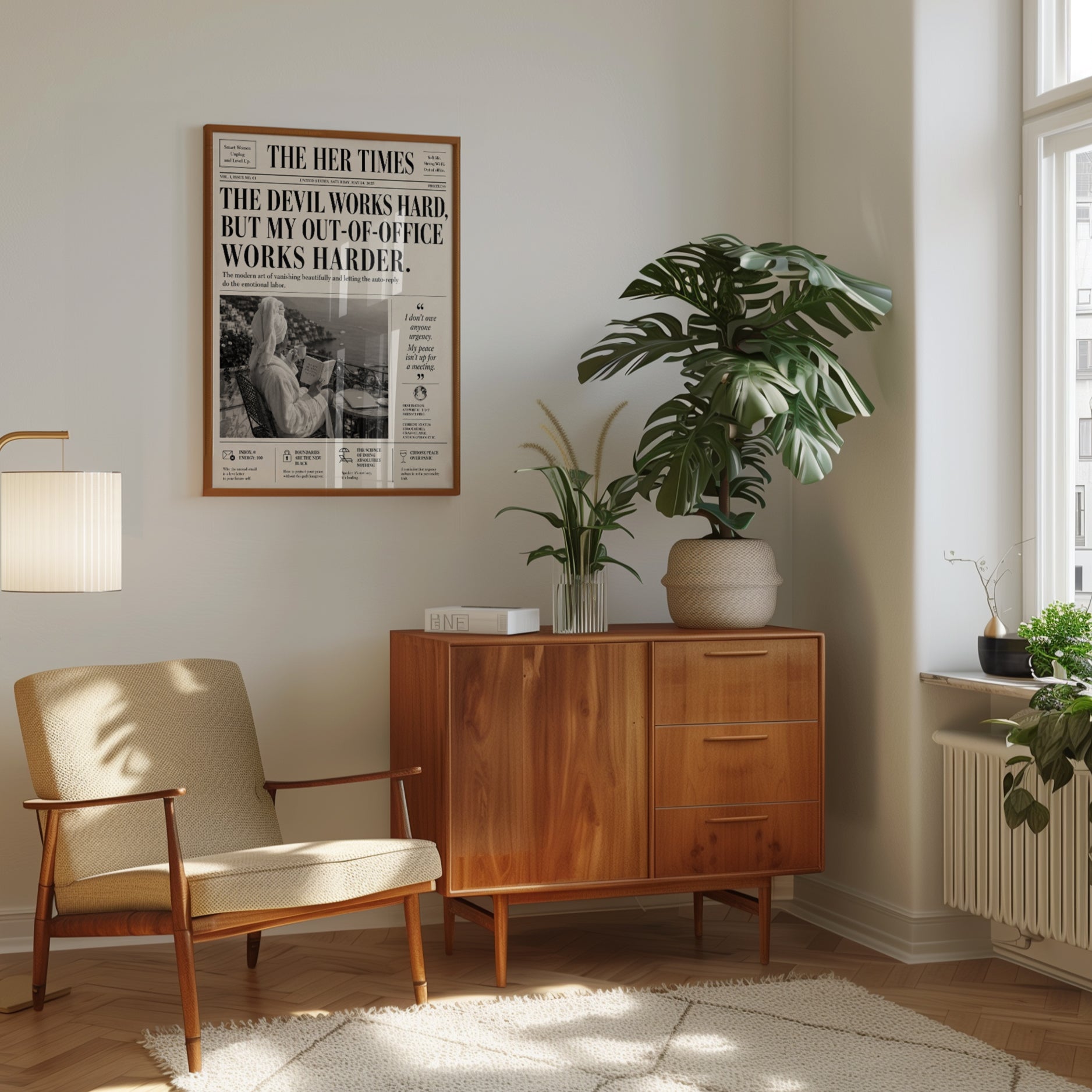 Out of Office Statue Art Print: Humorous Modern Typography Poster - interior