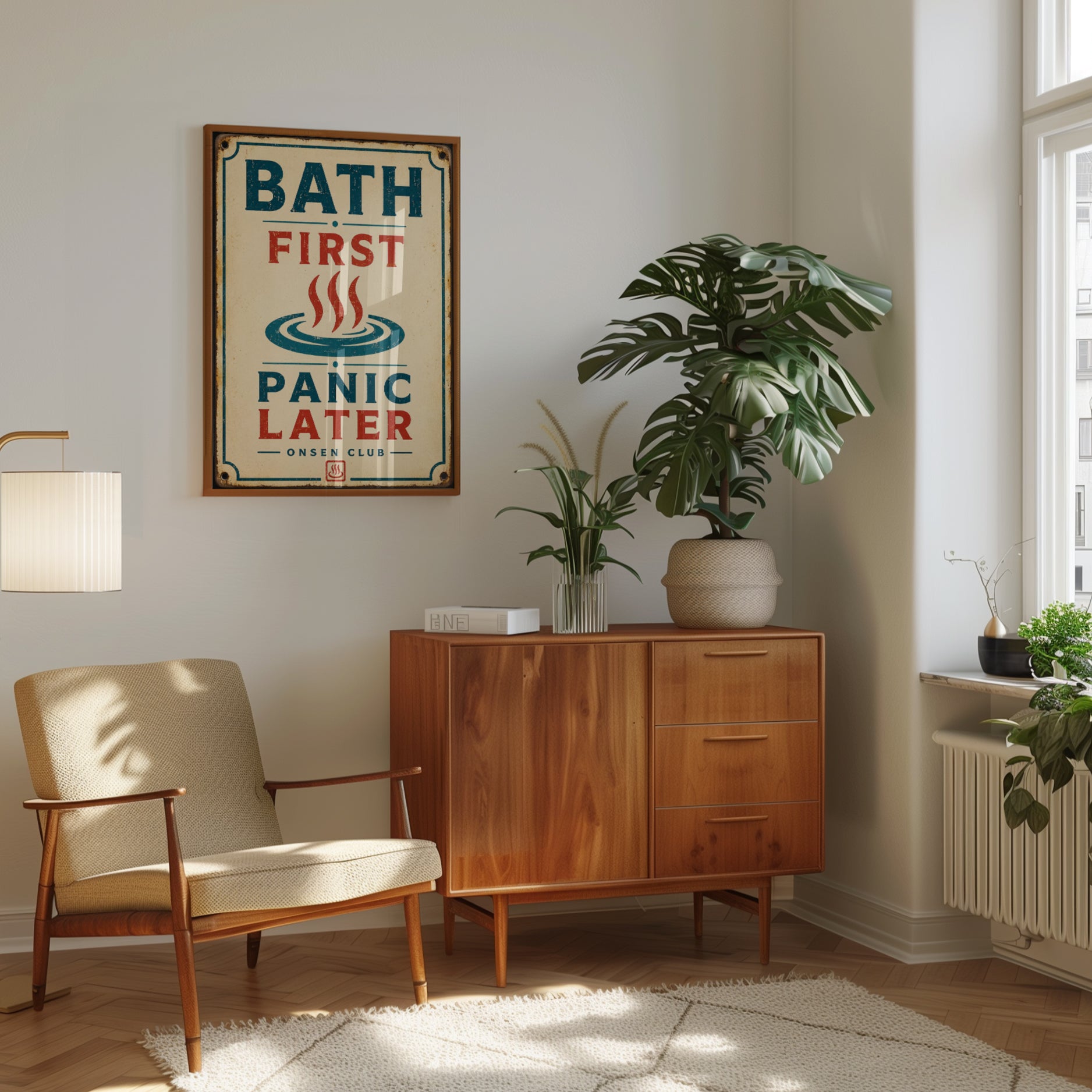 Bath First Panic Later – Retro Sign - interior