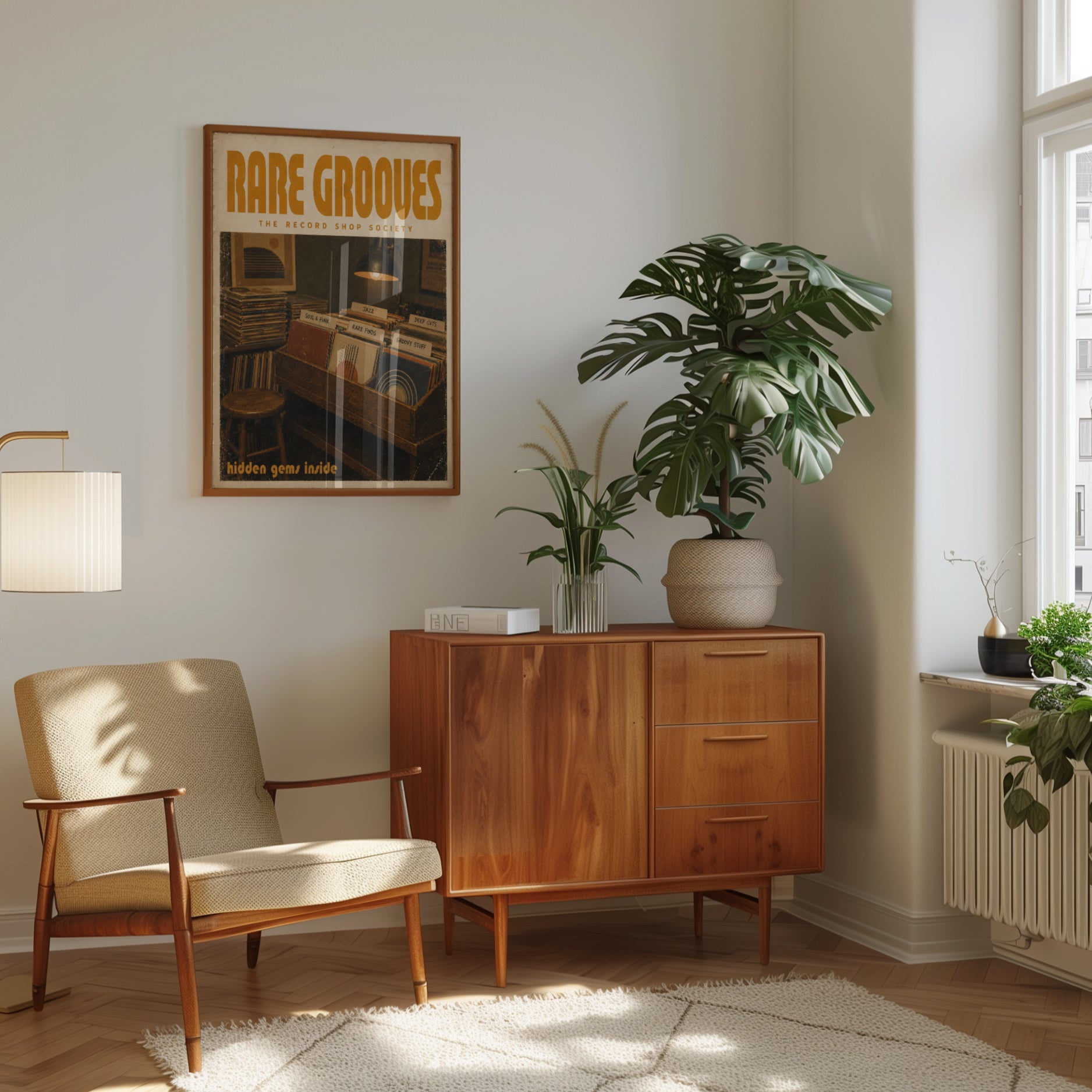 Rare Grooves Record Shop Print: Vintage Vinyl Collection Poster - interior