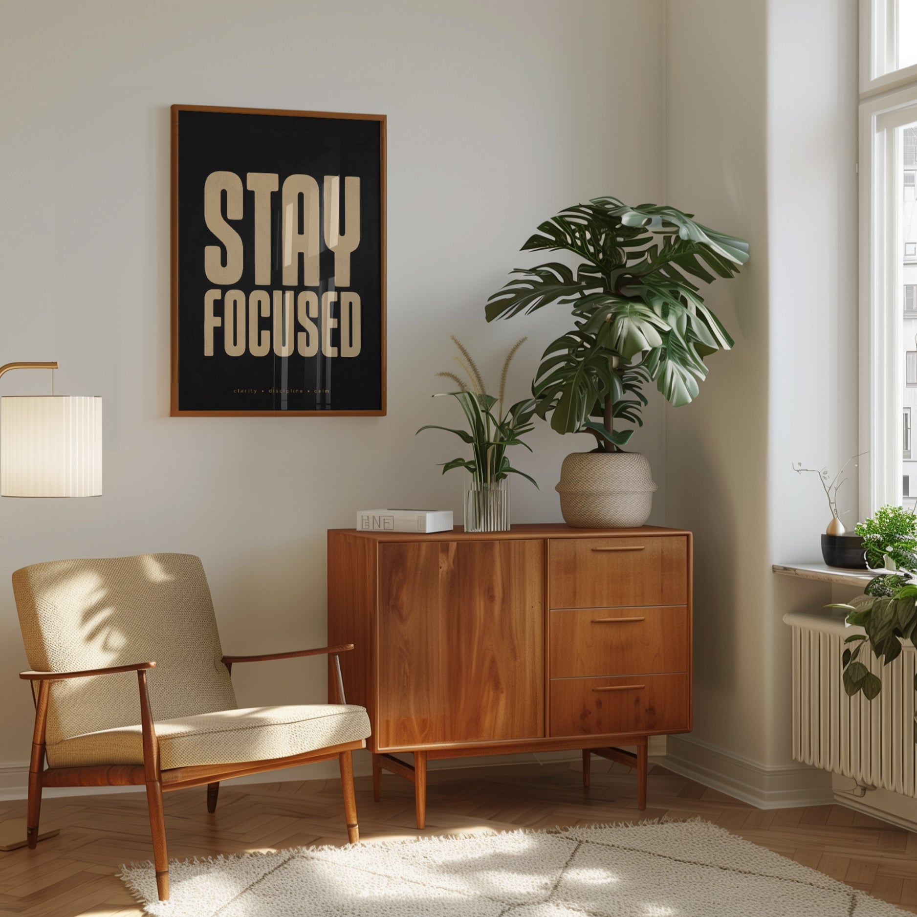 Motivational Wall Art: Stay Focused Typography - interior