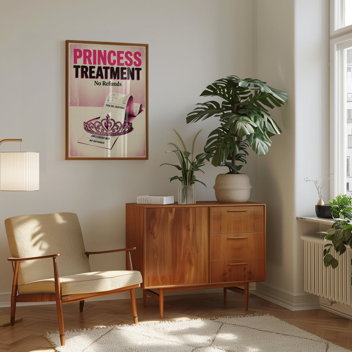 Princess Treatment Poster: Retro Pink Typography Art Print - interior