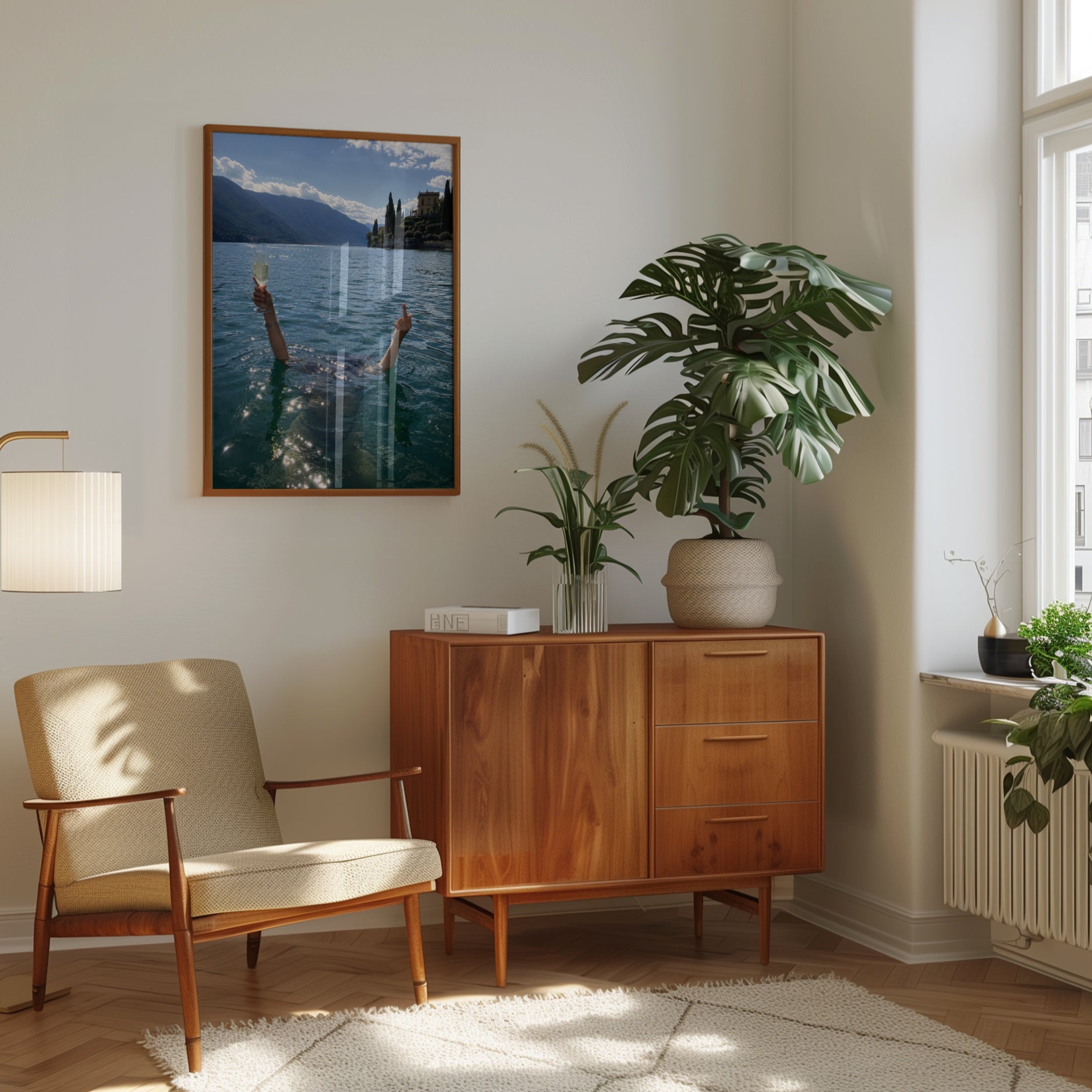 Italian Lake Swimming Art Print: Mediterranean Summer Lifestyle - interior