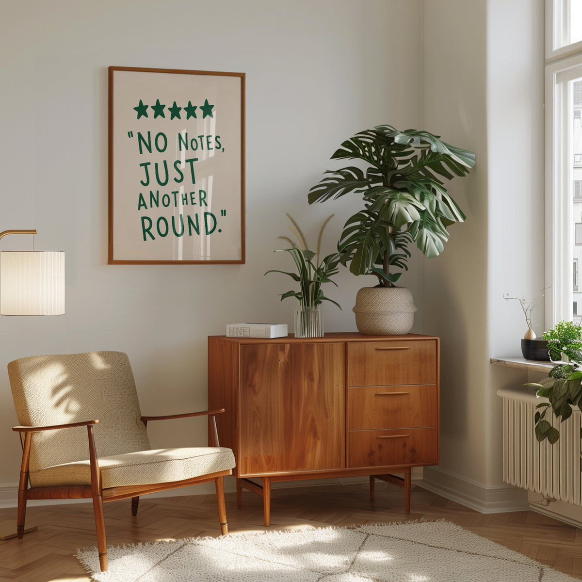 Witty Kitchen Wall Art: Five Star Review Quote (Green Cream Print) - interior