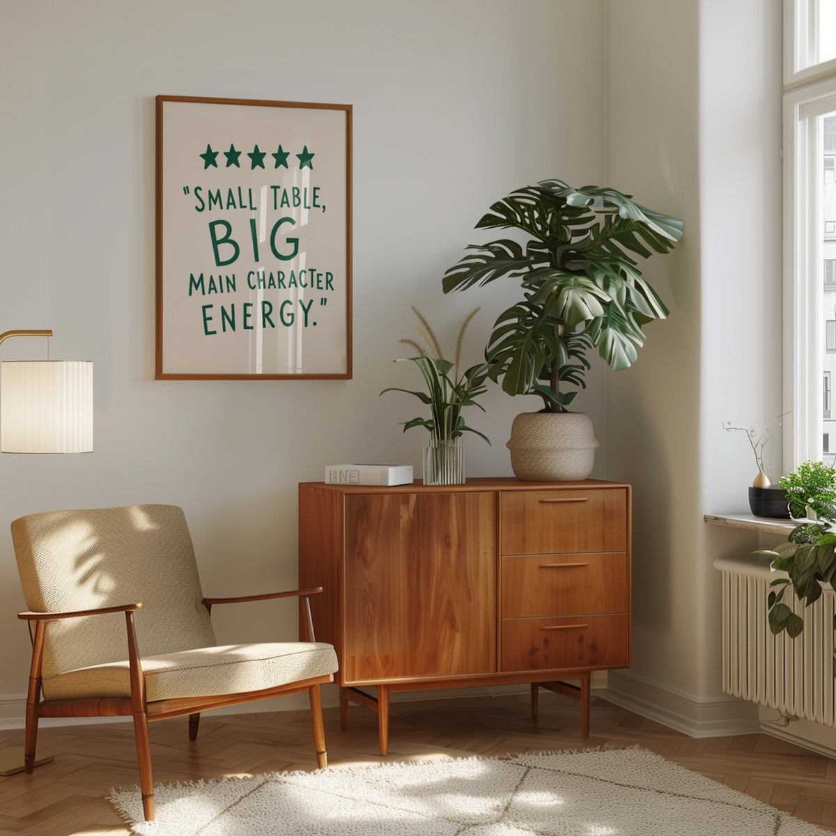 Small Table Big Main Character Energy Print: Green Typography Art - interior