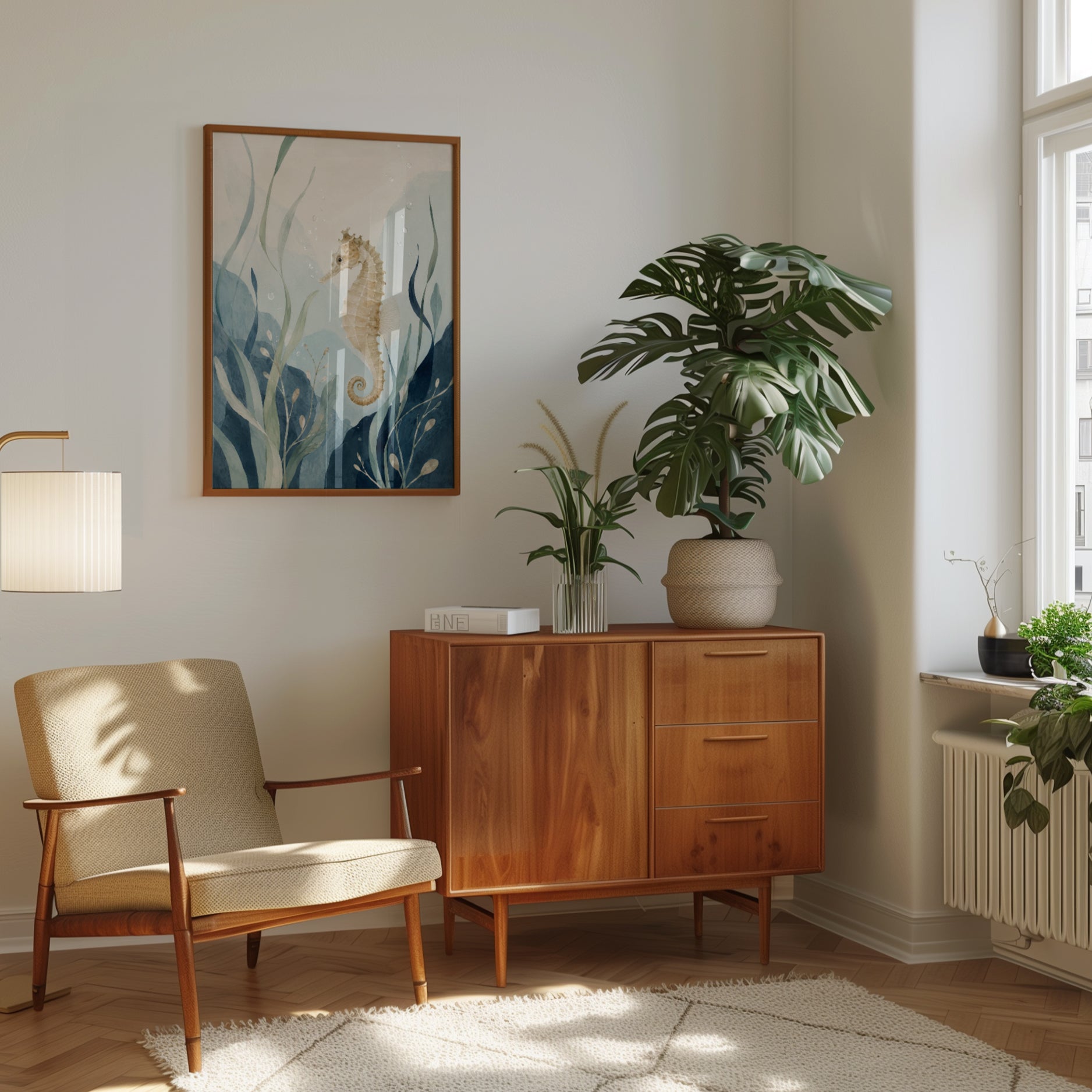 Seahorse Wall Art – Coastal Nursery Print - interior