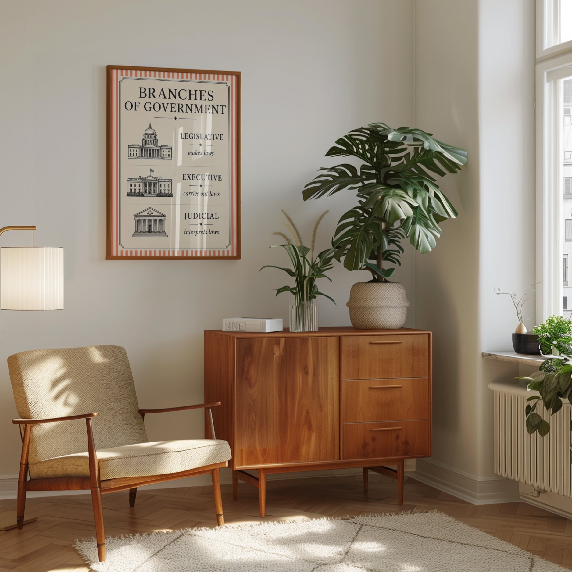 Branches of Government Educational Poster: Vintage Civics Print - interior