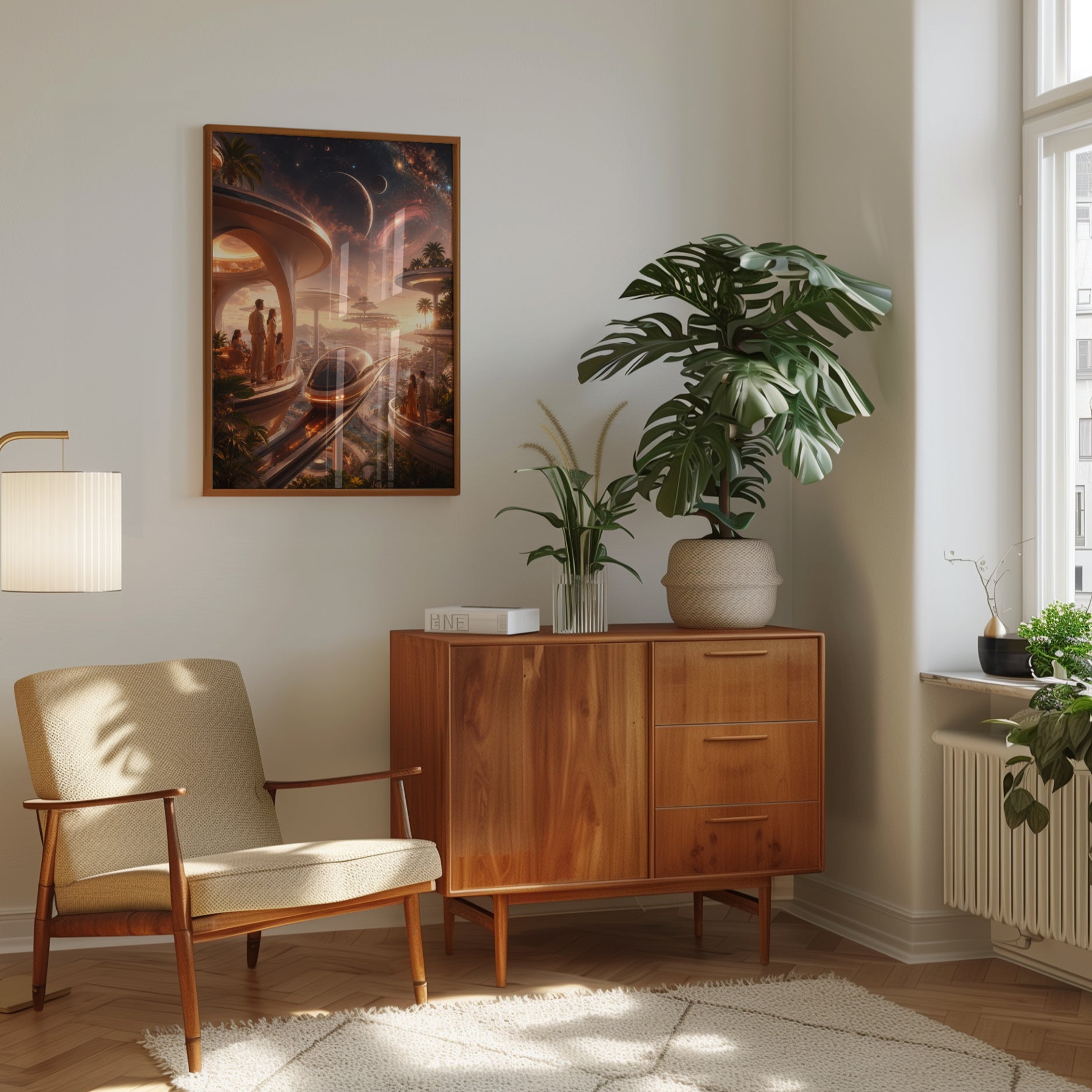 Futuristic Paradise Art Print: Retro Sci-Fi Cosmic Architecture - interior