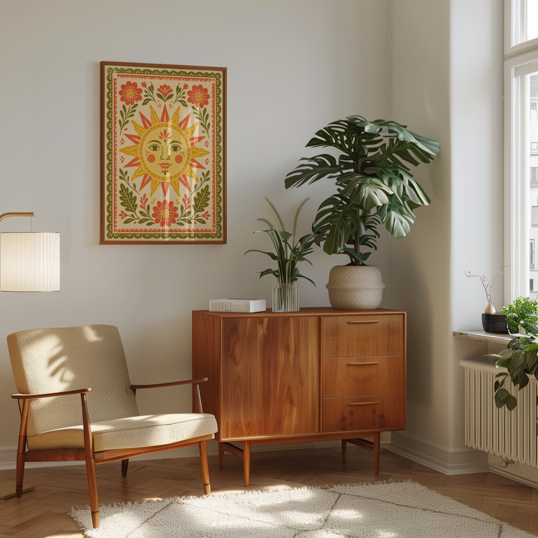 Folk Art Sun Print – Floral Wall Art - interior