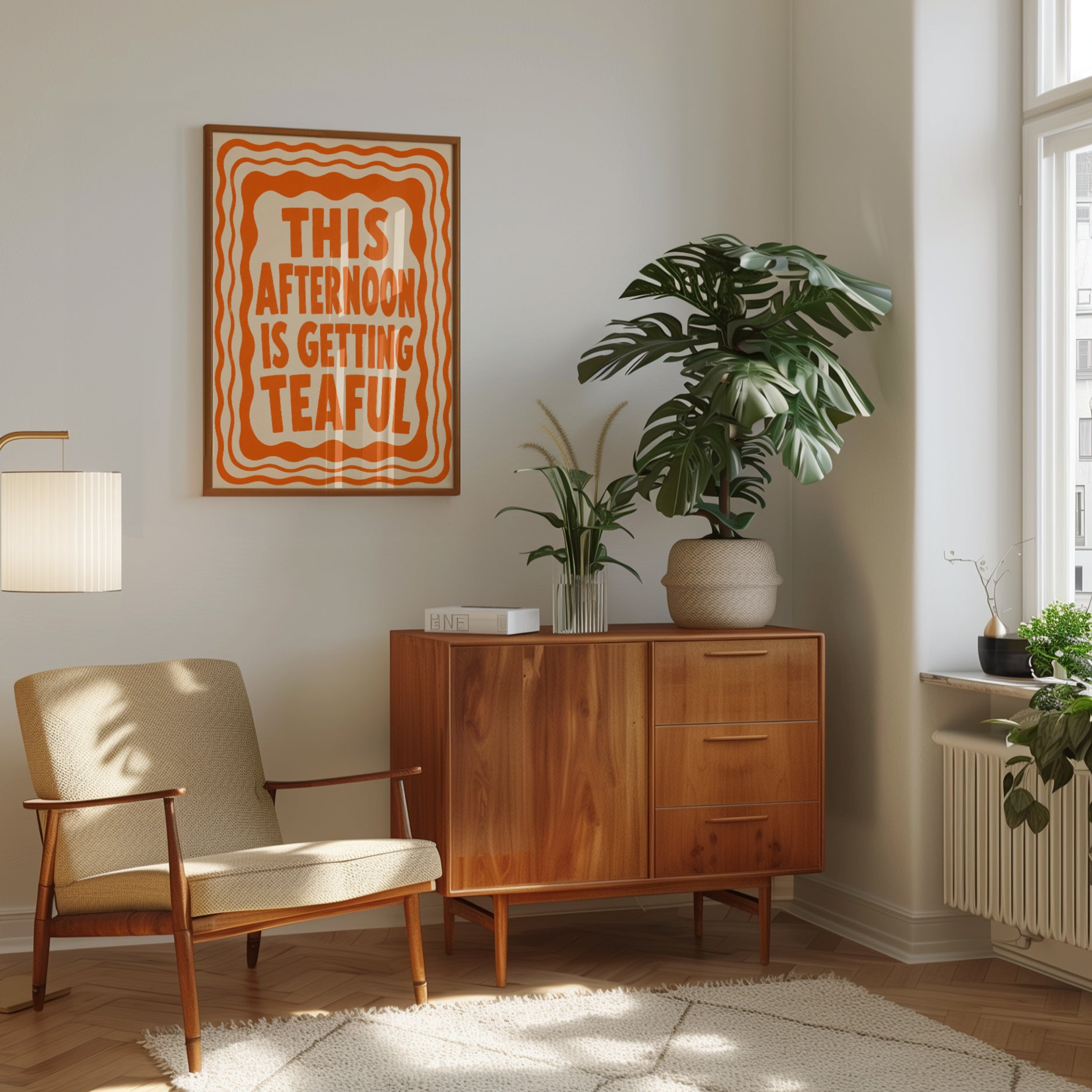 This Afternoon Is Getting Teaful: Retro Orange Typography Poster - interior