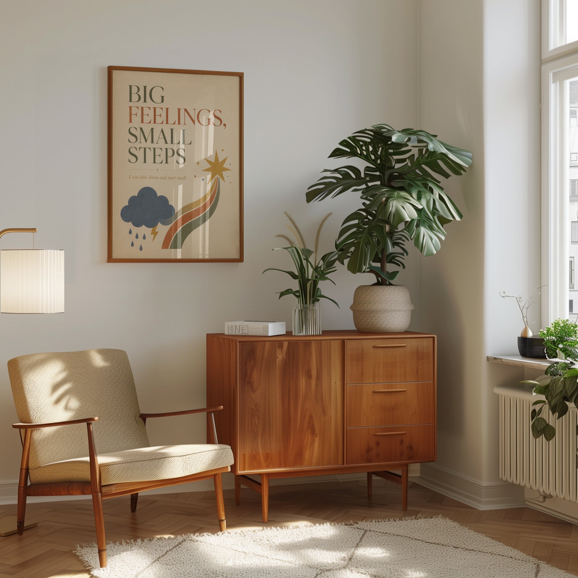 Big Feelings Small Steps Print: Retro Motivational Wall Art - interior
