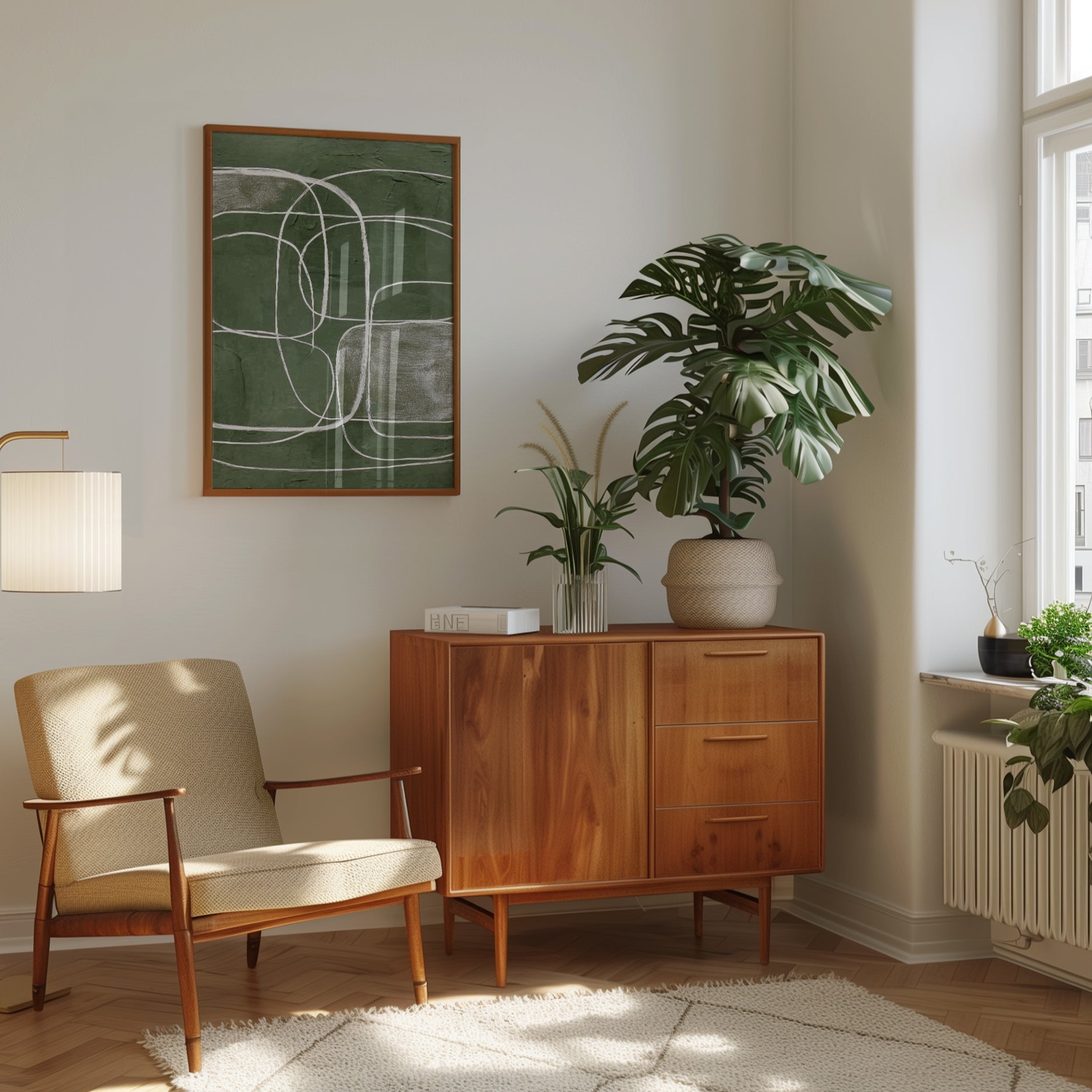 Organic Abstract Print: Green Minimal Line Art - interior