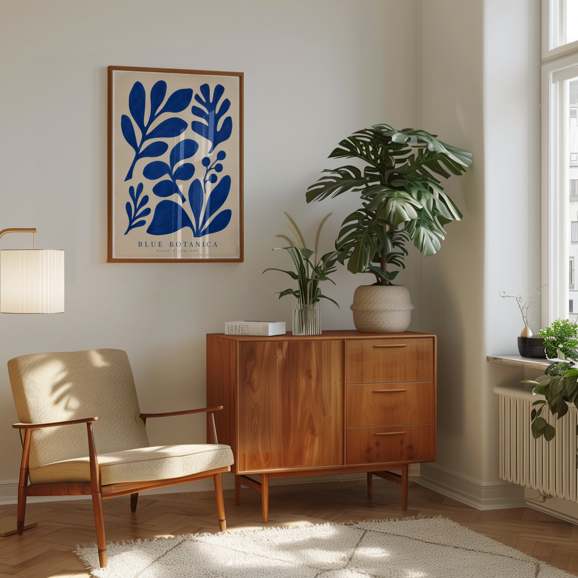 Blue Botanical Print – Minimalist Leaf Wall Art - interior