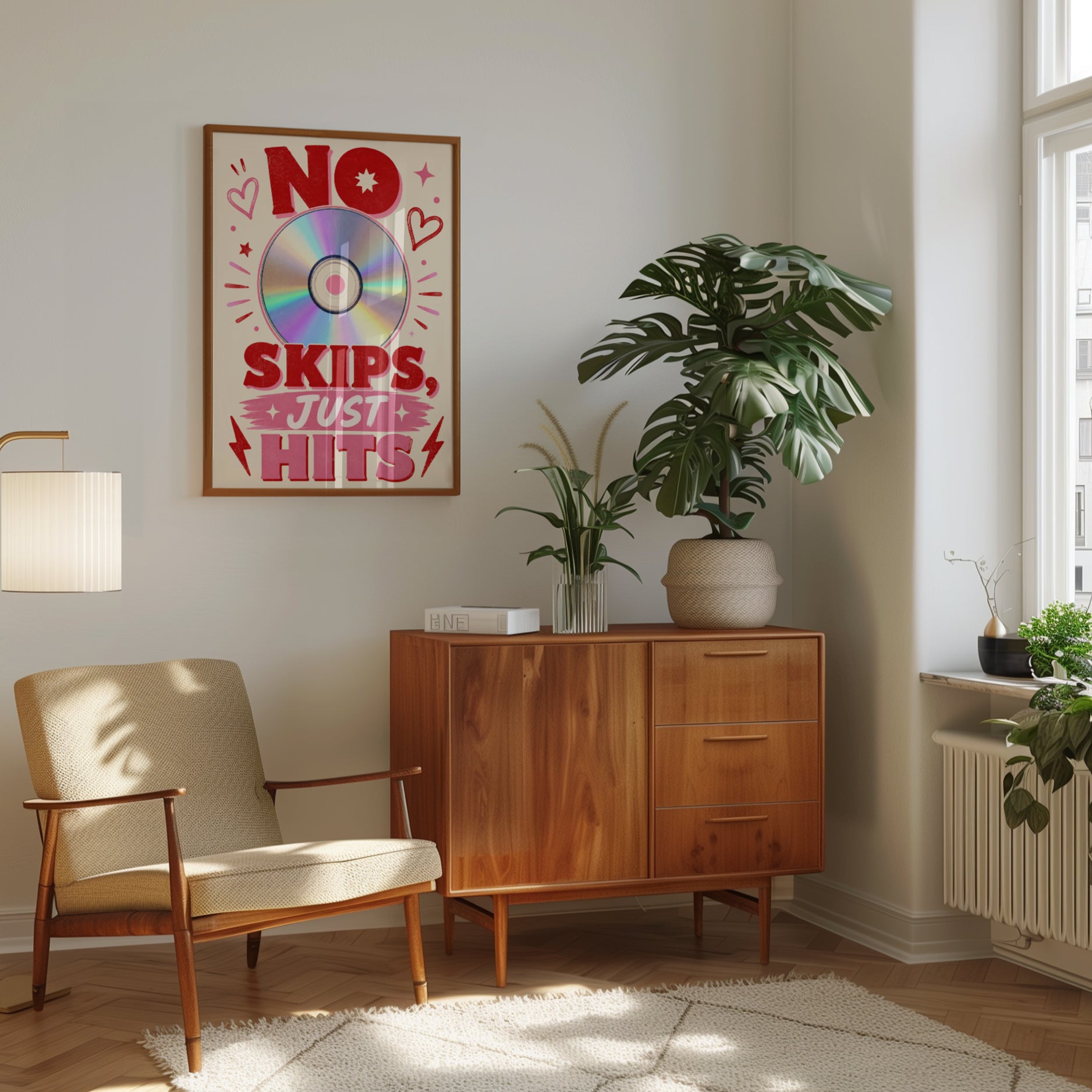 Retro Music Wall Art – No Skips Just Hits Print - interior