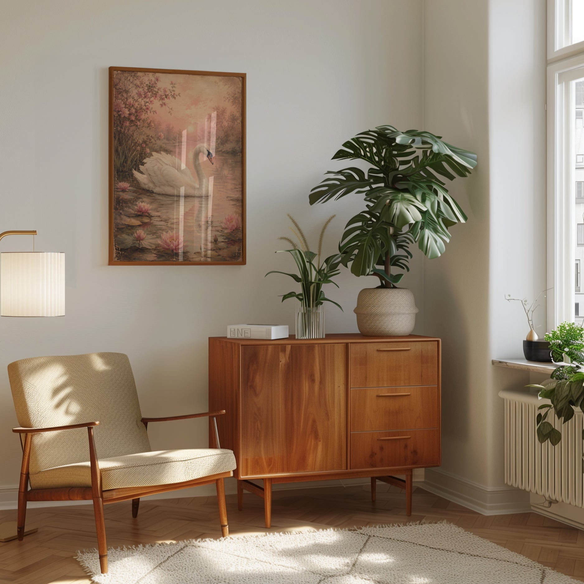 Swan Wall Art – Vintage Lake Print - interior