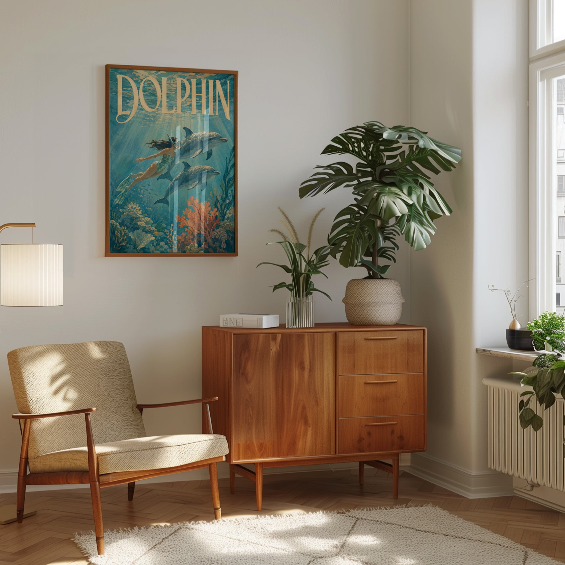 Dolphin Wall Art – Vintage Ocean Poster - interior